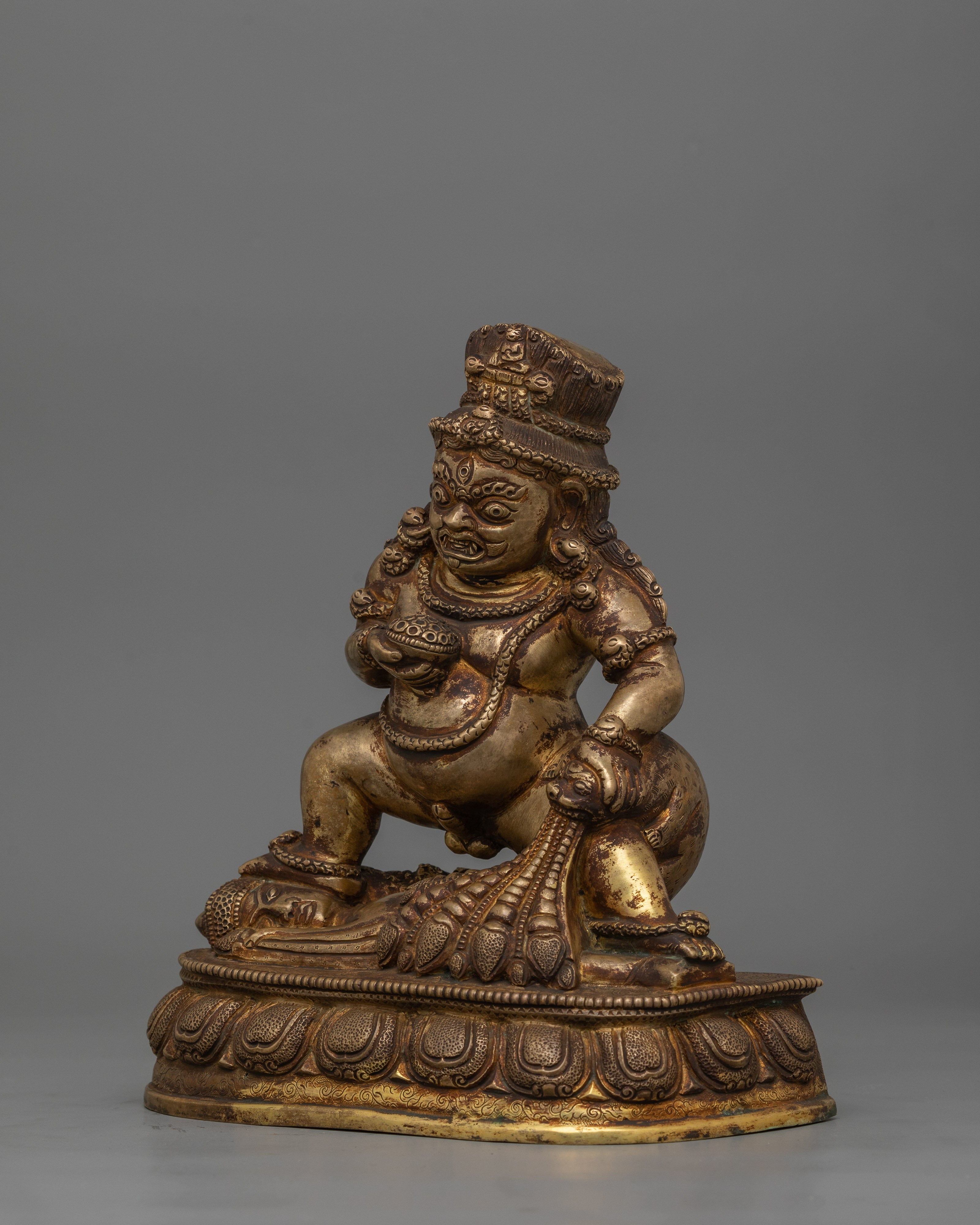 Handcrafted Black Dzambhala Statue | 24K Gold Gilded Artwork