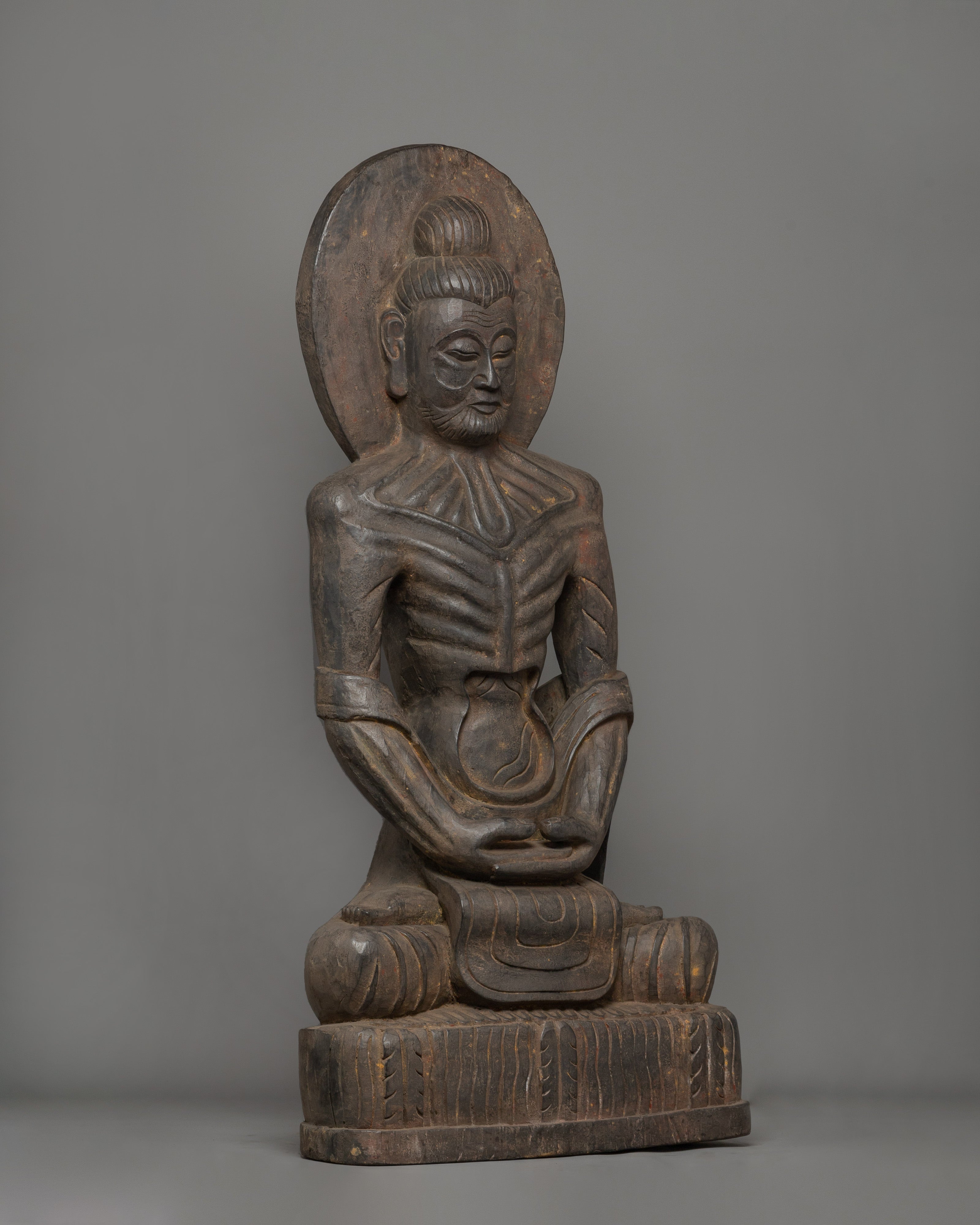Fasting Buddha Wooden Statue | Traditional Himalayan Artwork