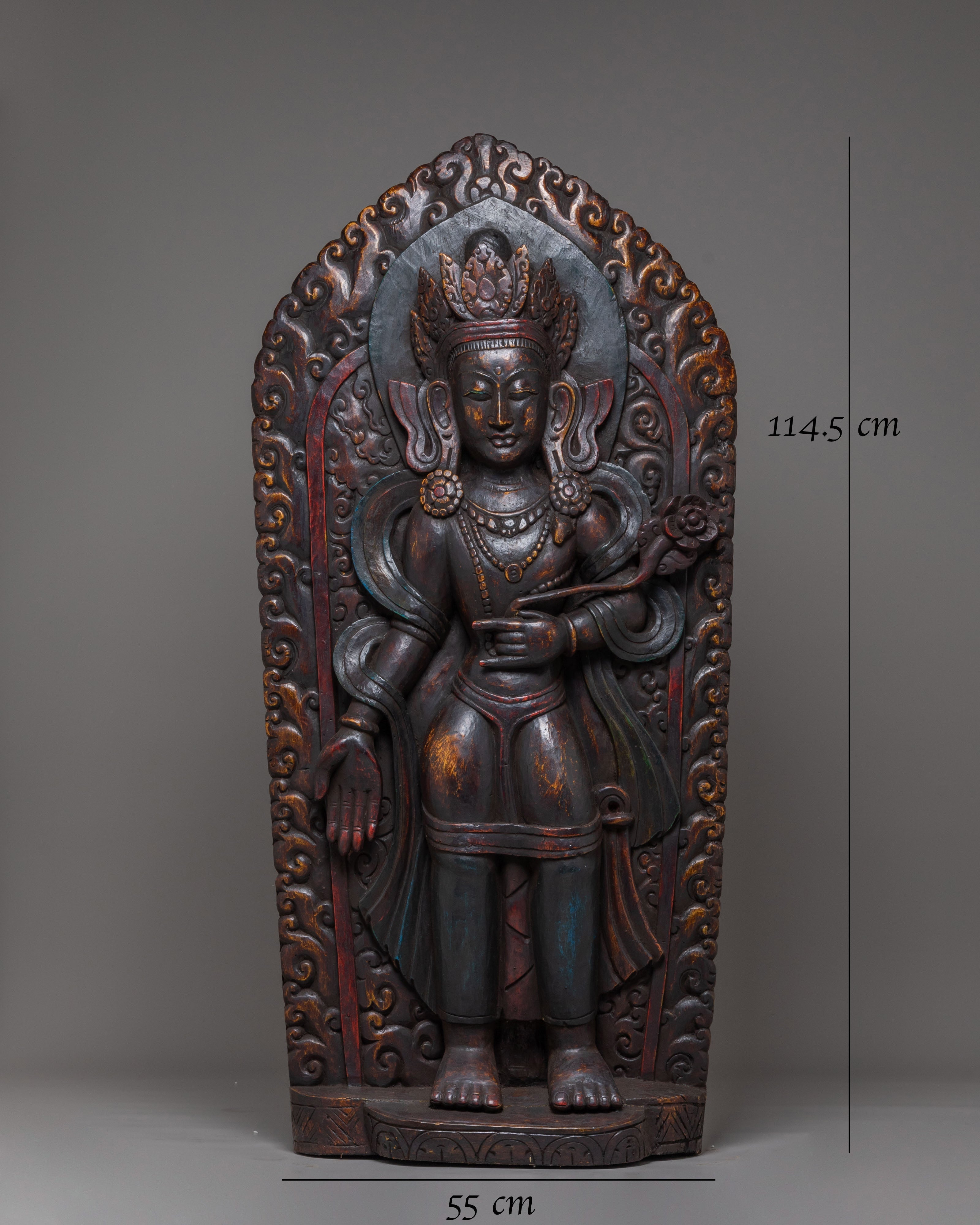 Lokeshwor Tibetan Spiritual Statue | Hand Carved Wooden Avalokiteshvara Art