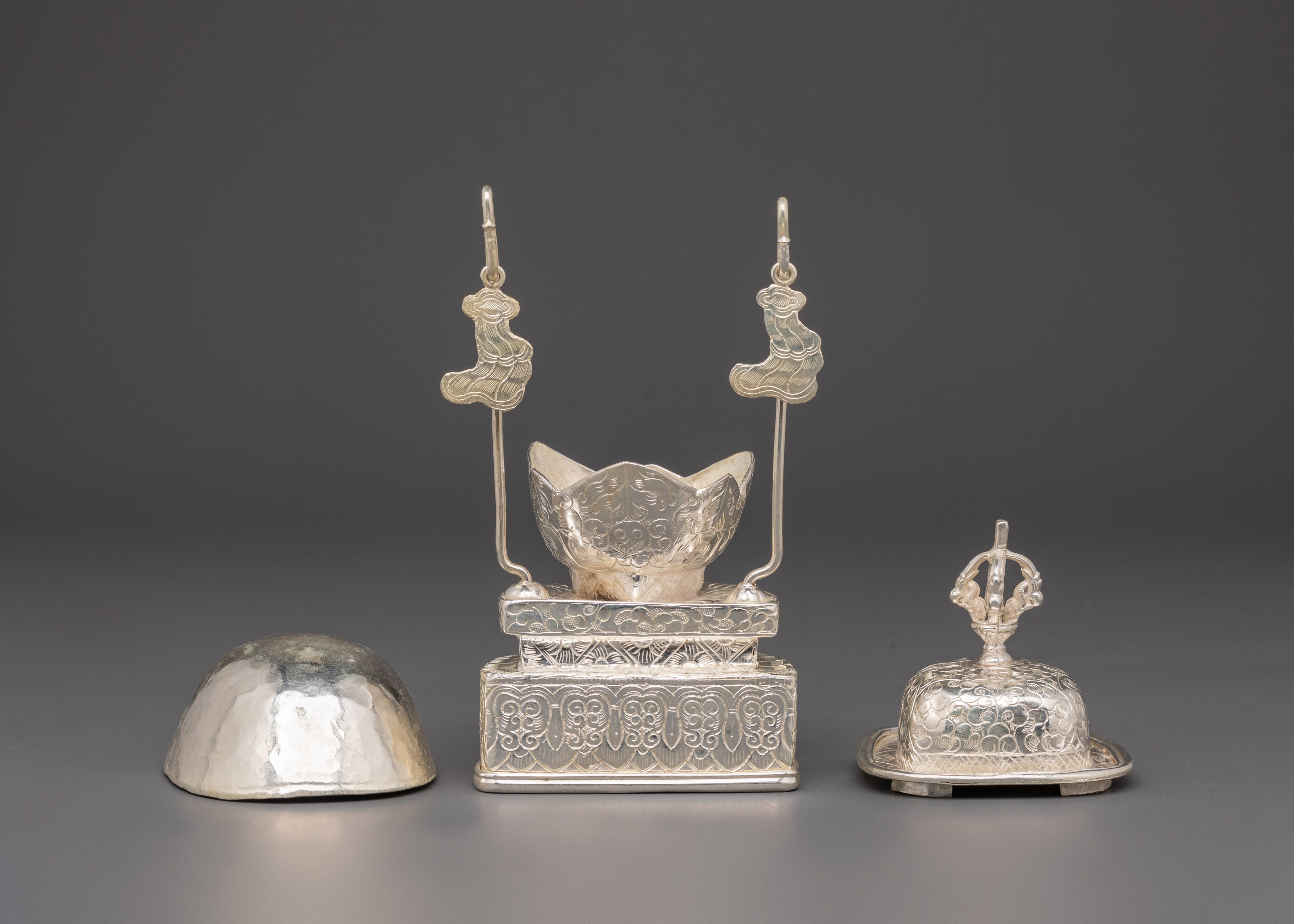 Silver-Plated Tibetan Kapala Set | Sacred Skull Cup for Tantric Offerings