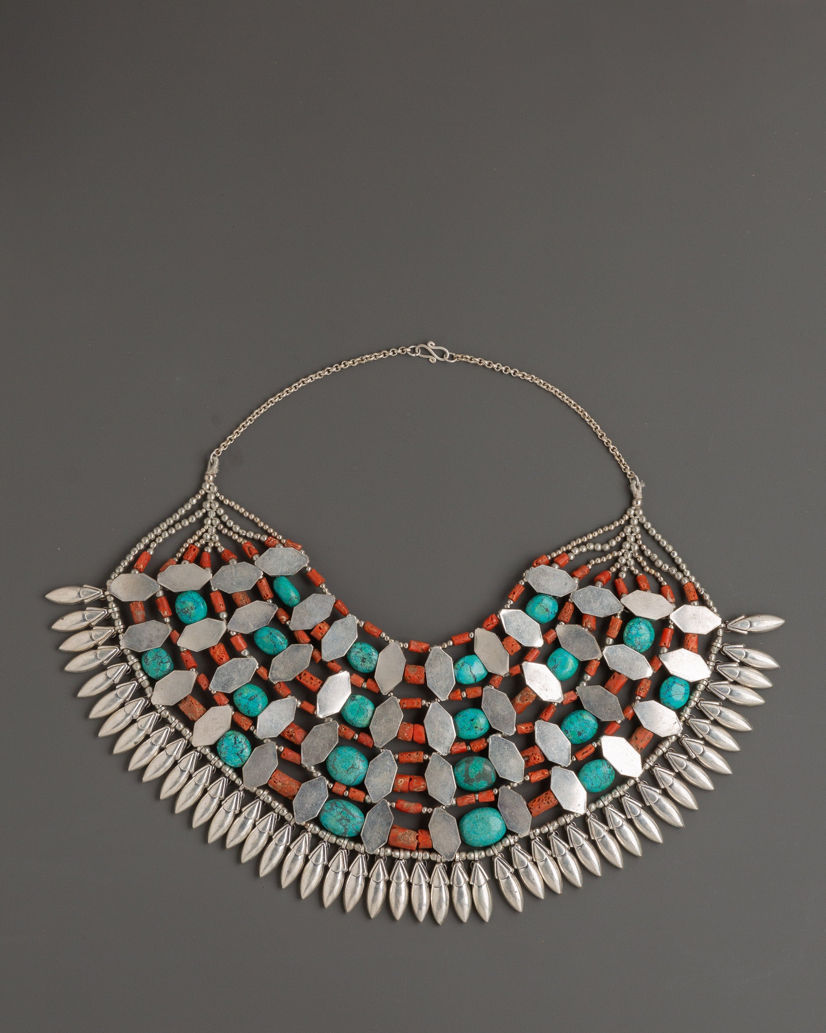 Chunky Tibetan Necklace with Coral and Turquoise | Statement Jewelry