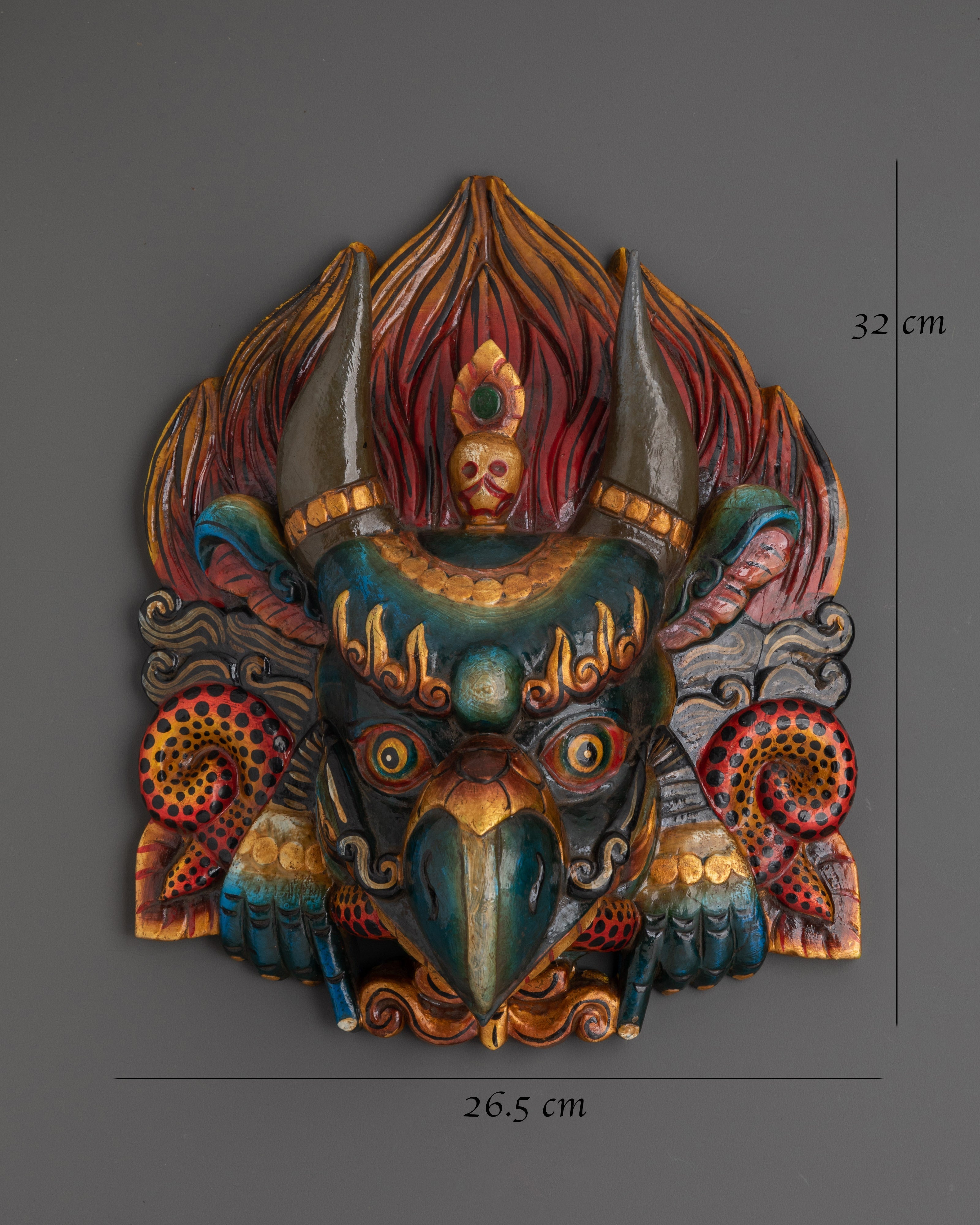 Sacred Wooden Garuda Mask Wall Hanging | Tibetan Home Decor