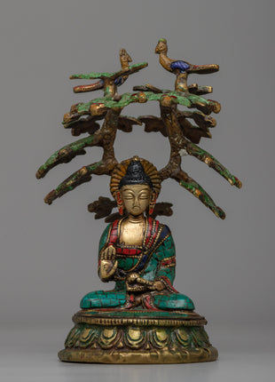 Spiritual Amoghasiddhi Buddha Statue | Coral and Turquoise Inlay