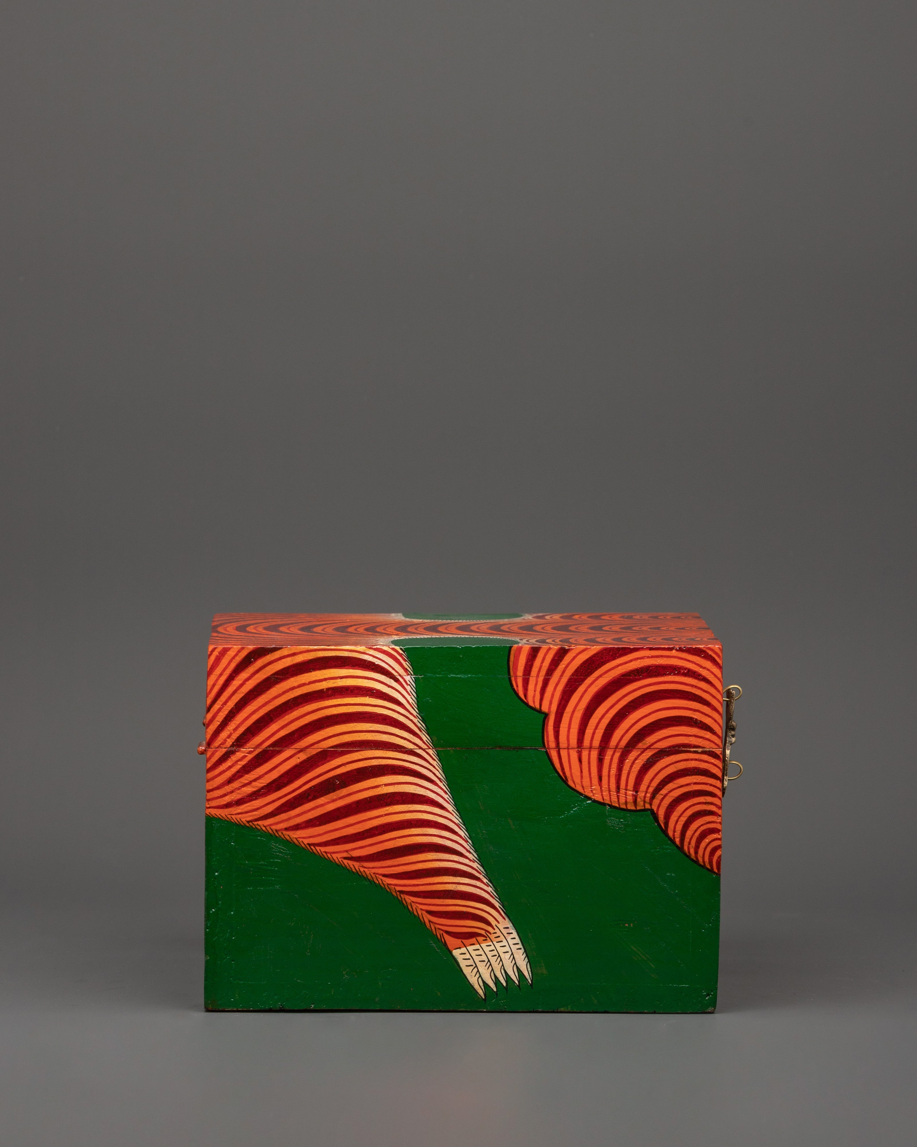 Hand-made Tibetan Tiger Box | Red Color Ritual Storage
