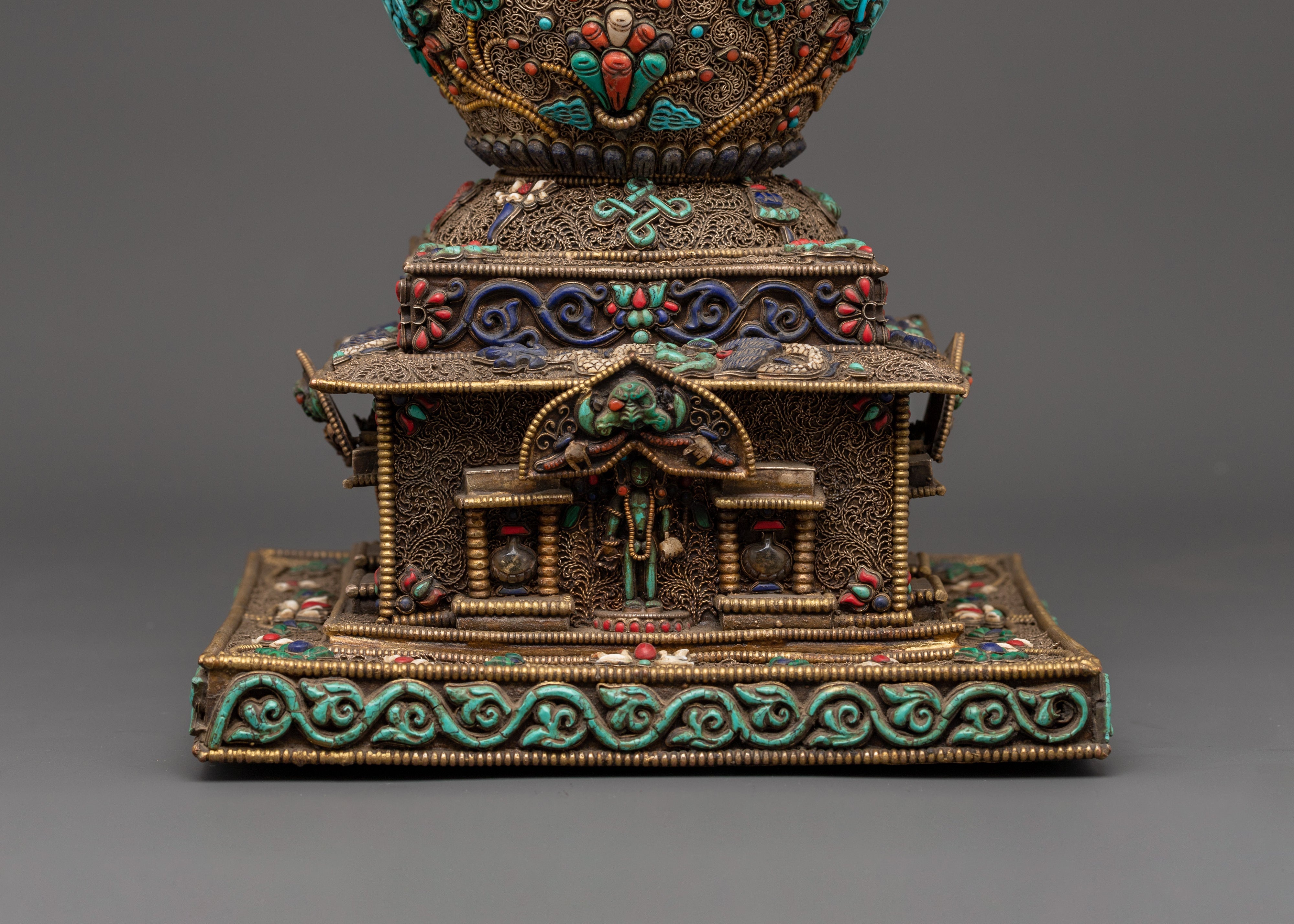 Handcrafted Traditional Copper Stupa | Buddhist Shrine Artifact