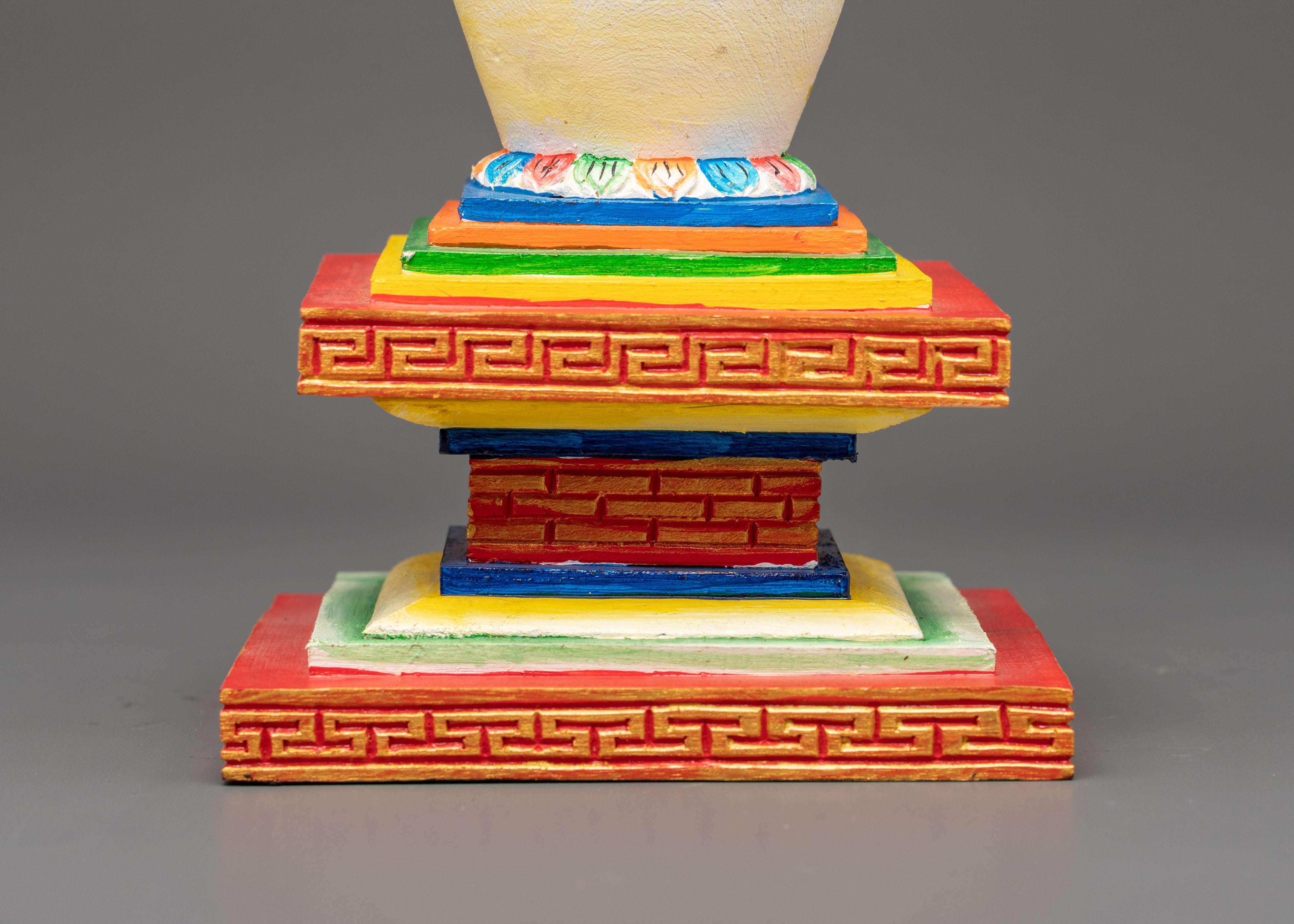Hand-Painted Wooden Stupa | Tibetan Altar Symbol of Enlightenment