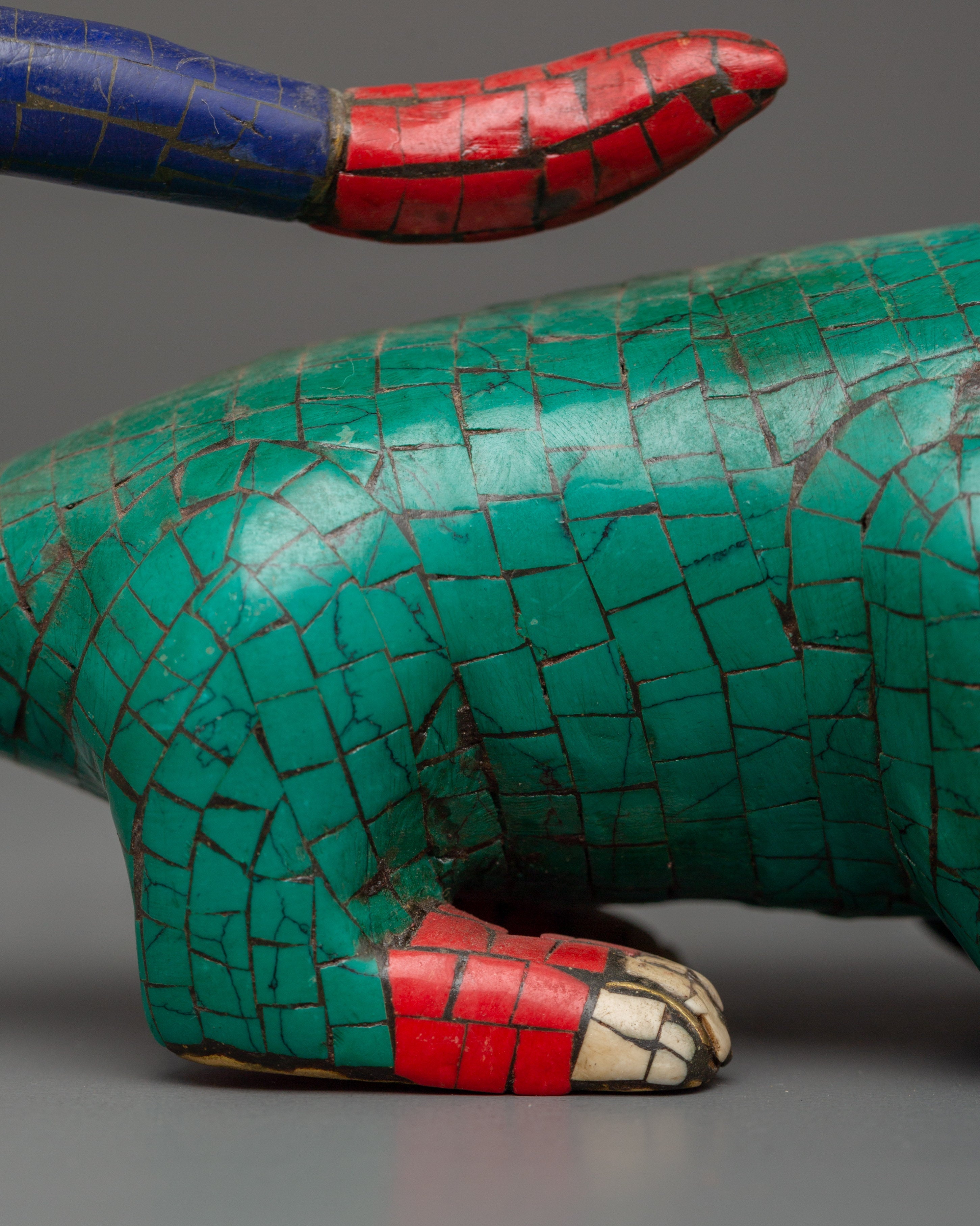 Brass Mouse Statue Set with Turquoise & Coral Inlay | Ganesh Mouse Idol