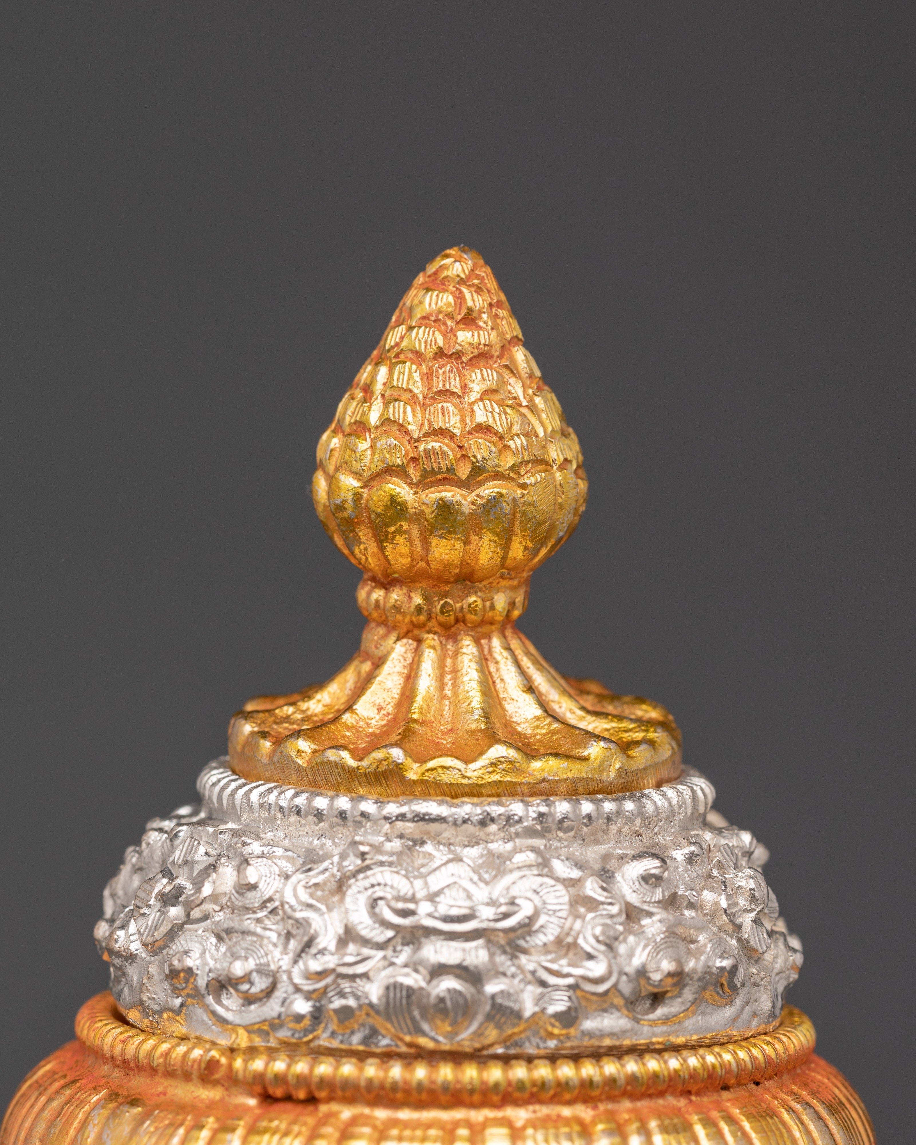 Himalayan Buddhist Ritual Pot | Offering Vessel with Electroplated Gold and Silver
