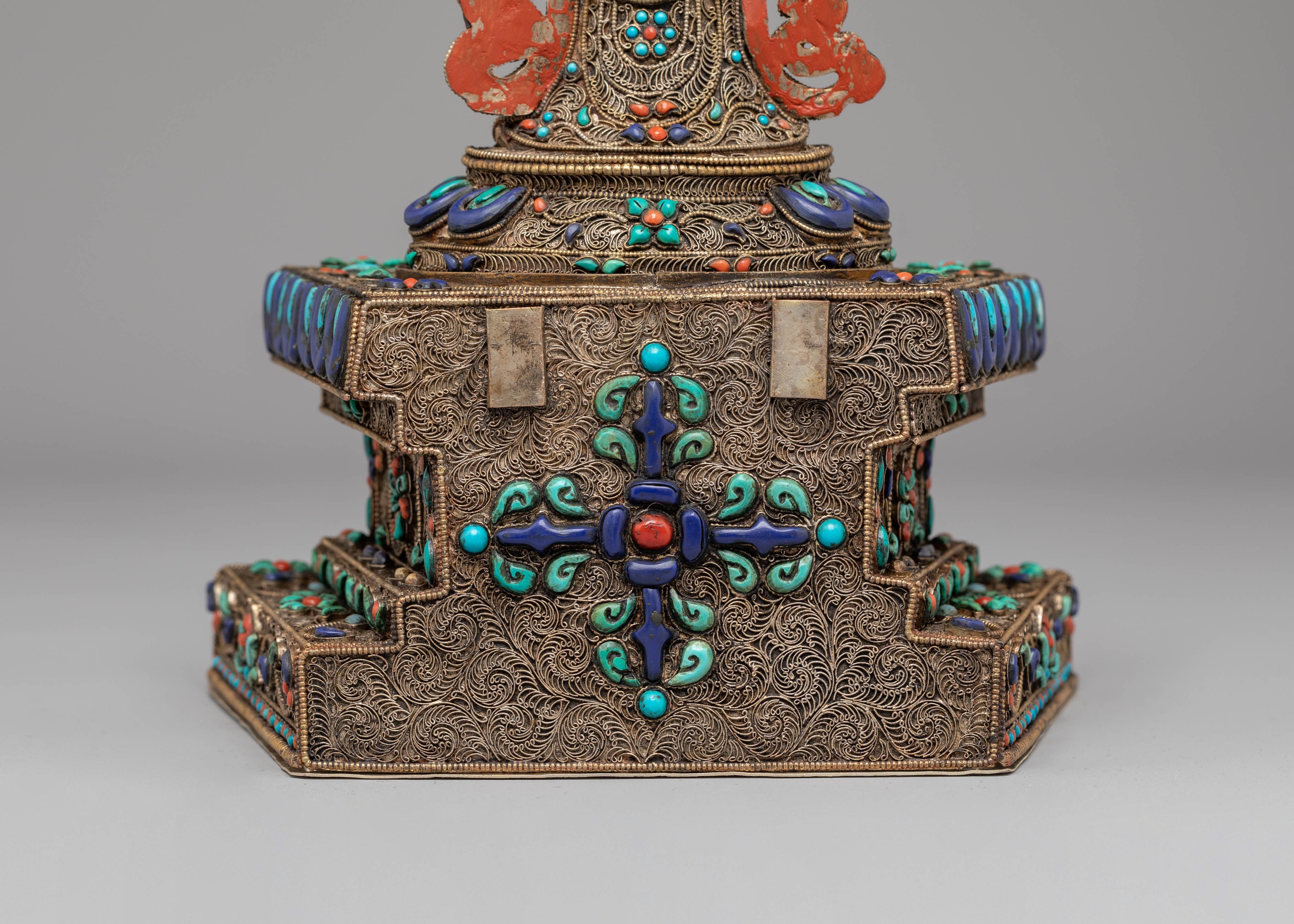 Divine Bodhisattva Standing Chenrezig Statue | Copper & Silver Plated Art