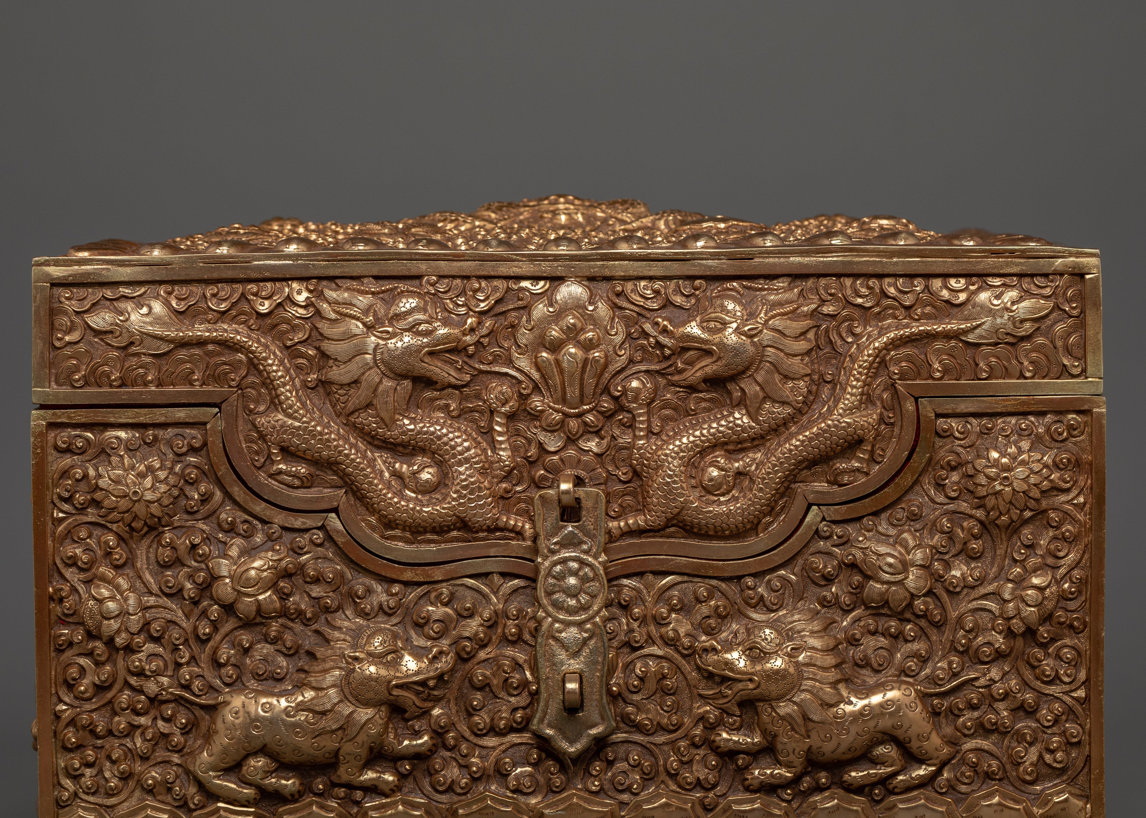Copper Treasure Box with Gold Plating | Snow Lion Guardians
