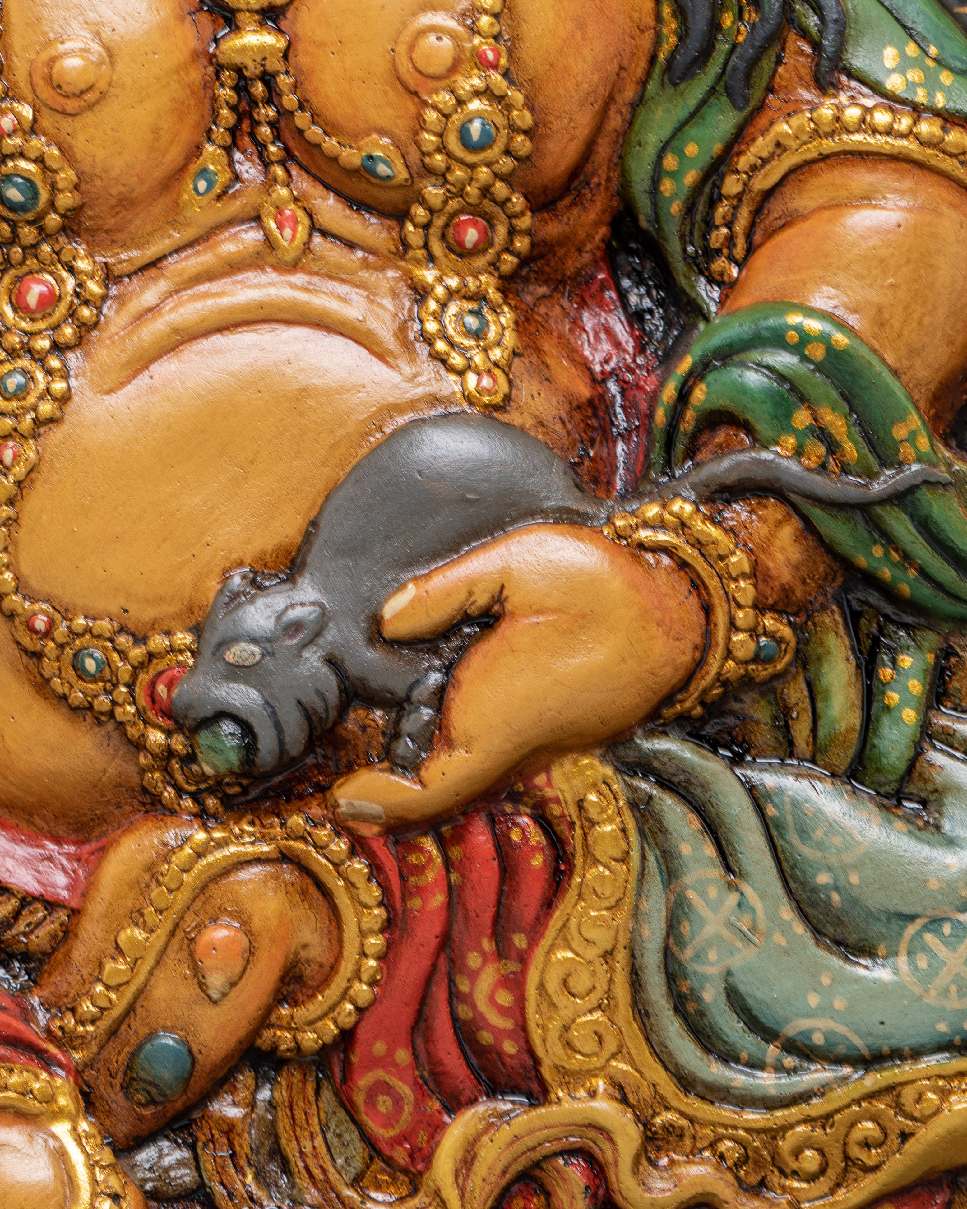 Tibetan Dzambhala Relief Art Wall Hanging | Spiritual Wealth & Prosperity Wall Art