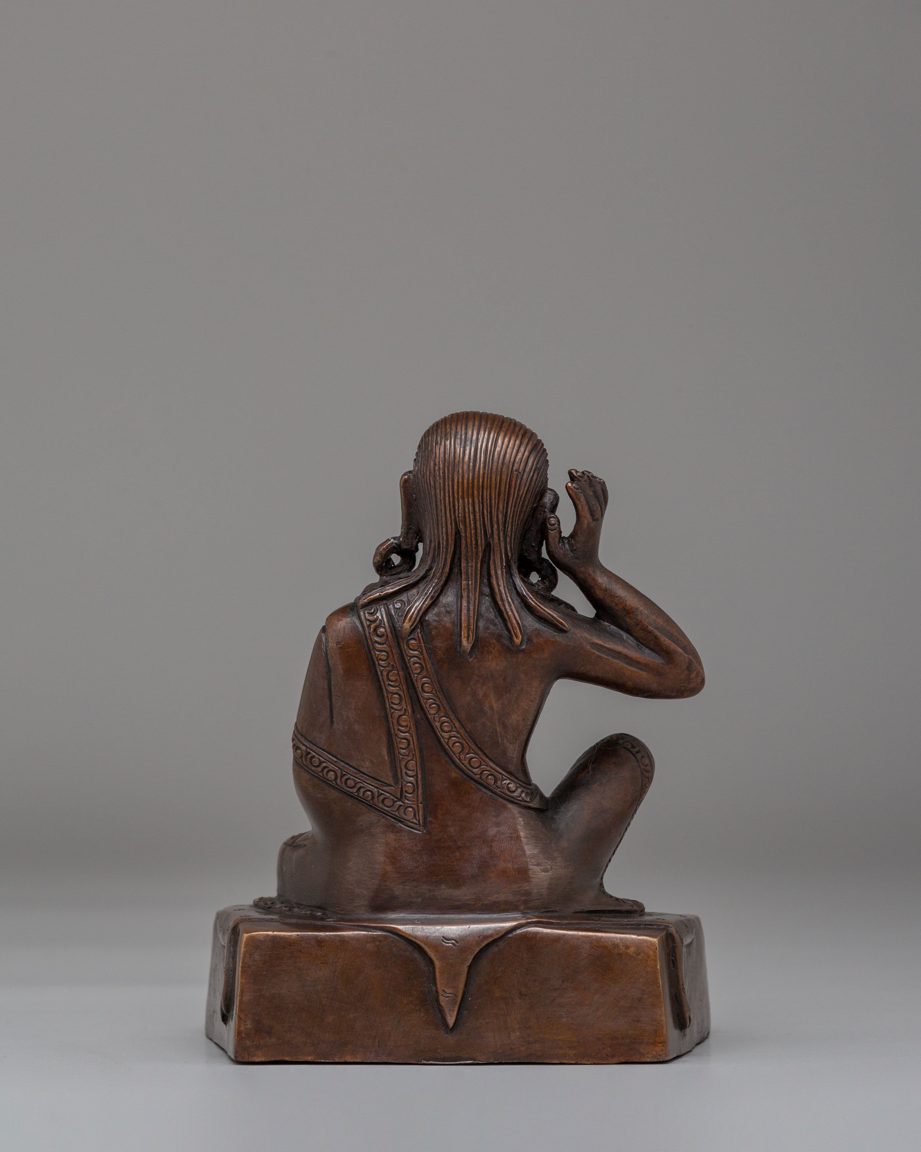 Traditional Tibetan Milarepa Statue | Handcrafted Oxidized Copper Artwork