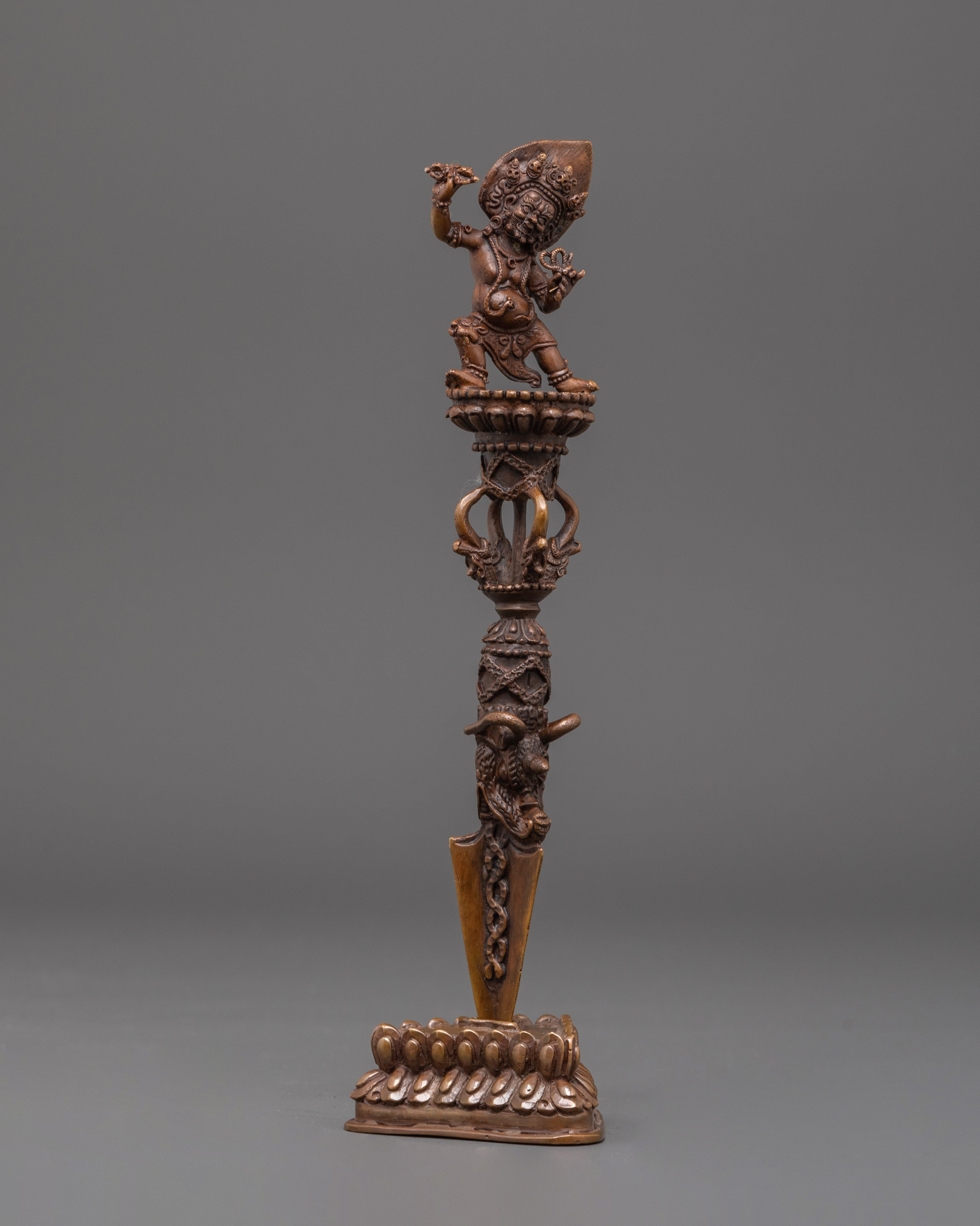 Tantric Ritual Phurba in Oxidized Copper | Sacred Copper Phurba