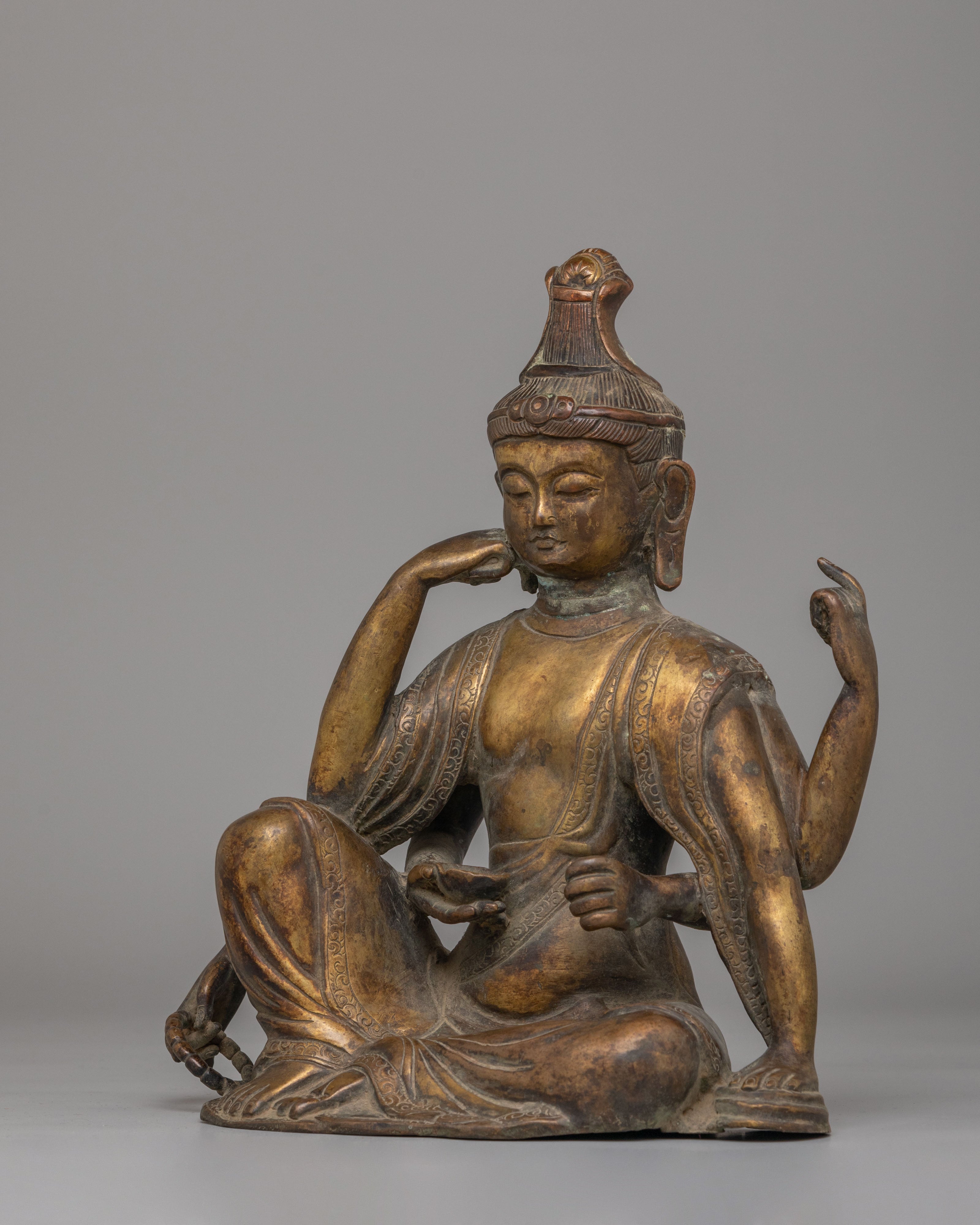 Sacred Nyoirin Kannon Statue | Buddhist Deity Figurine for Spiritual Decor