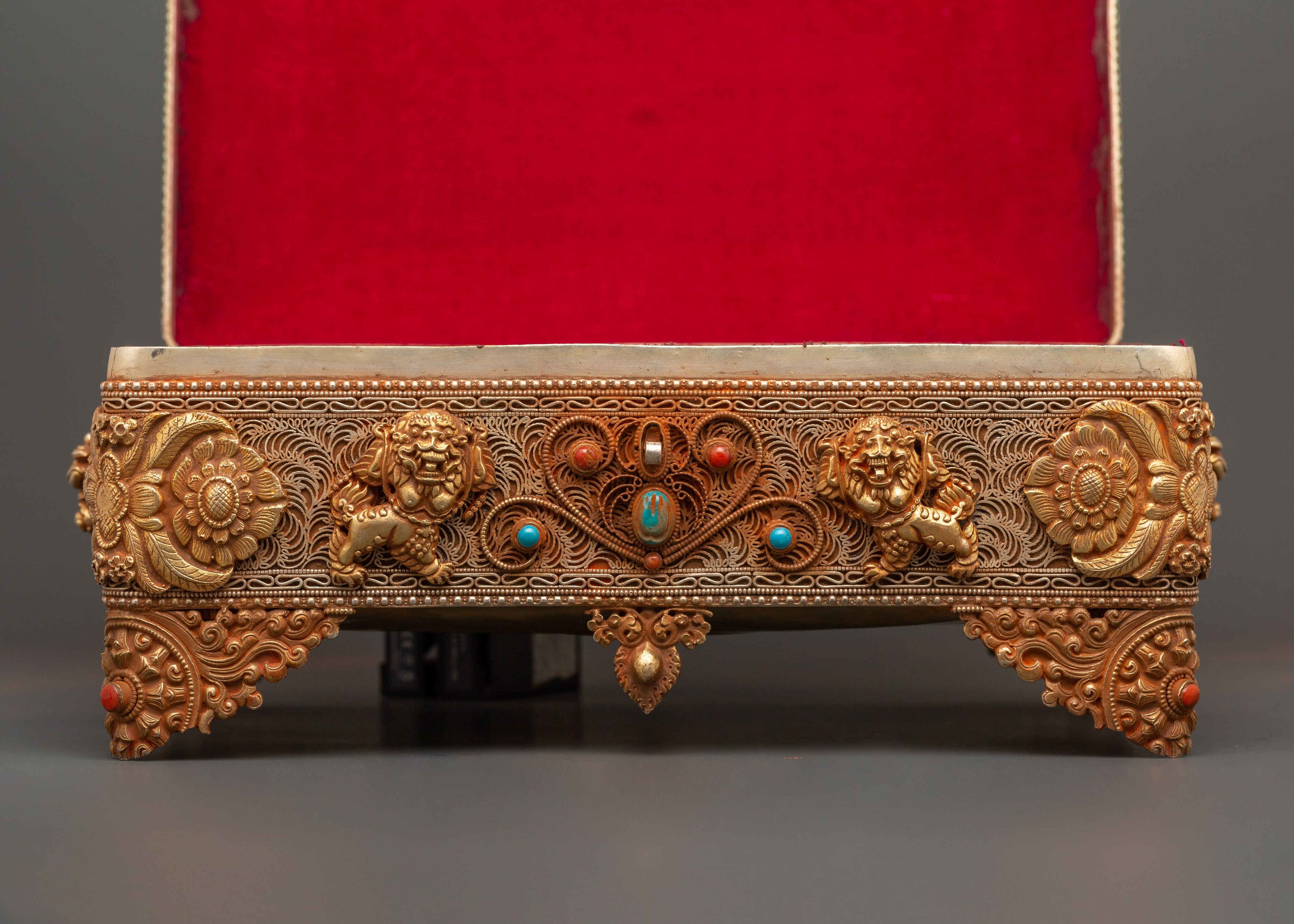 Tibetan Treasure Box with Turquoise and Coral | Buddhist Decor