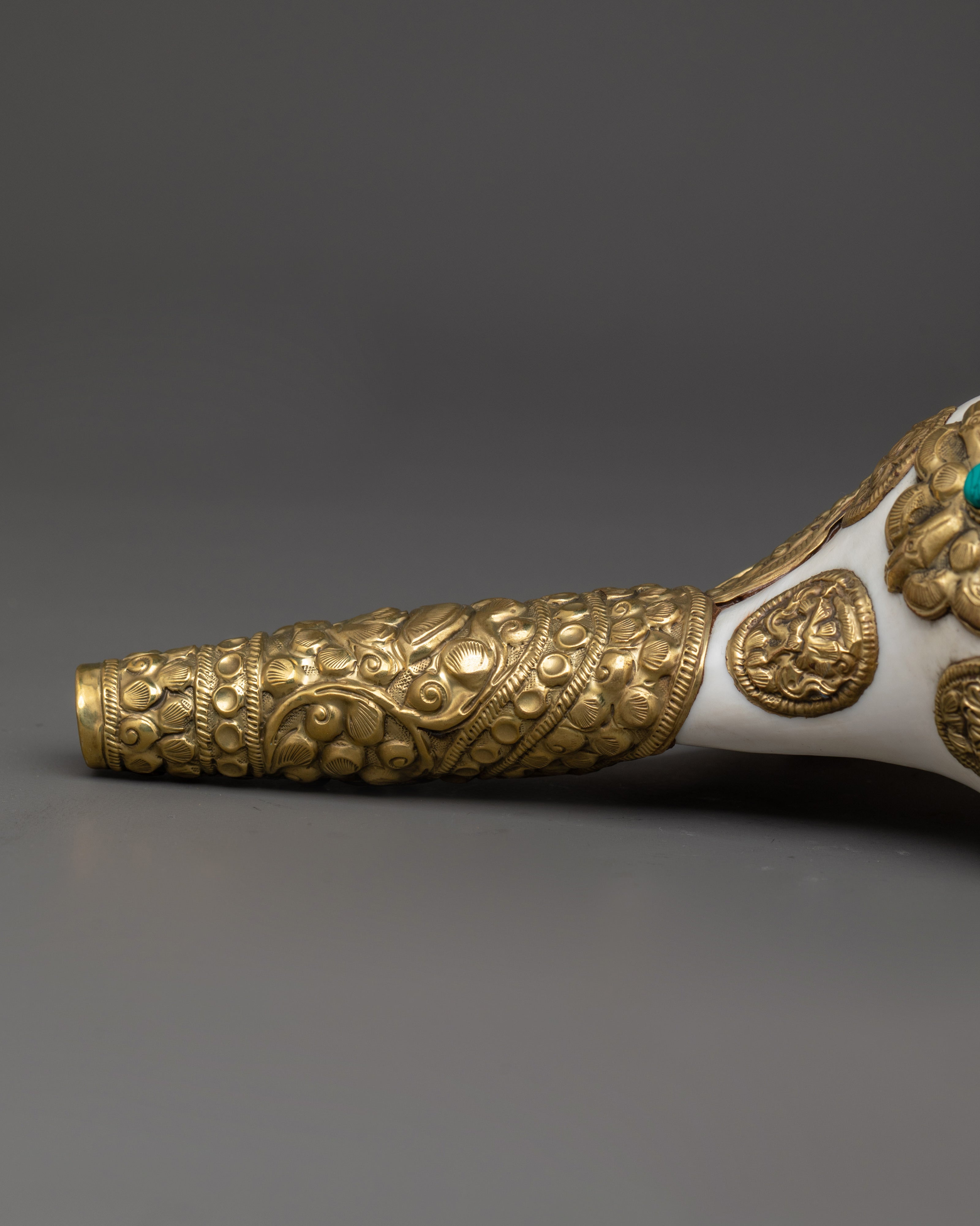 Tibetan Ritual Brass Conch Shell | Handcrafted Buddhist Sound Offering Shell