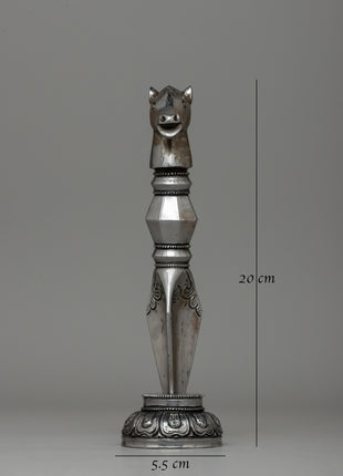 Hand-Carved Horse-Headed Iron Phurba for Ritual Practices |  Spiritual Transformation