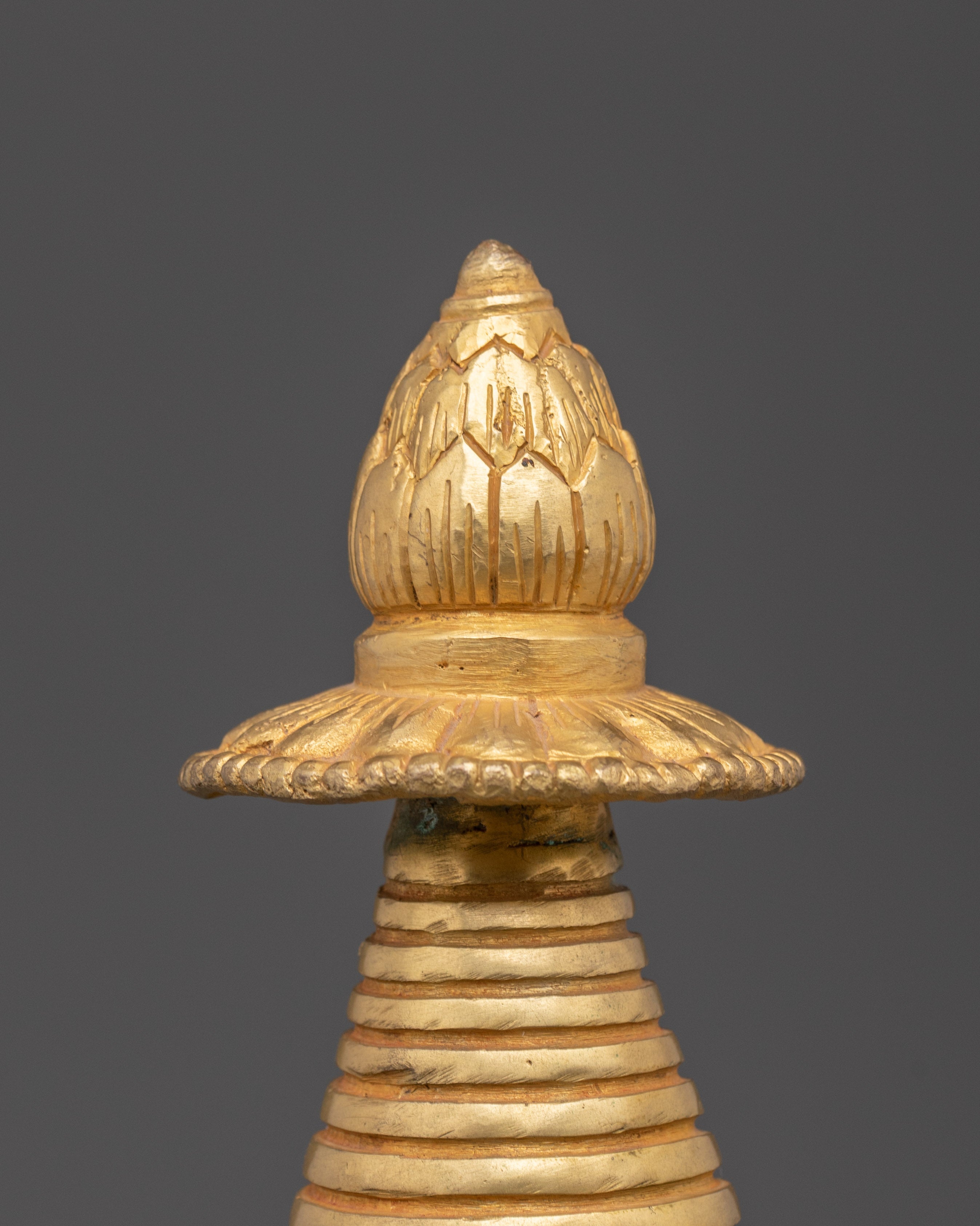 Sacred Tibetan Buddhist Stupa | Gold-Plated Copper Spiritual Symbol