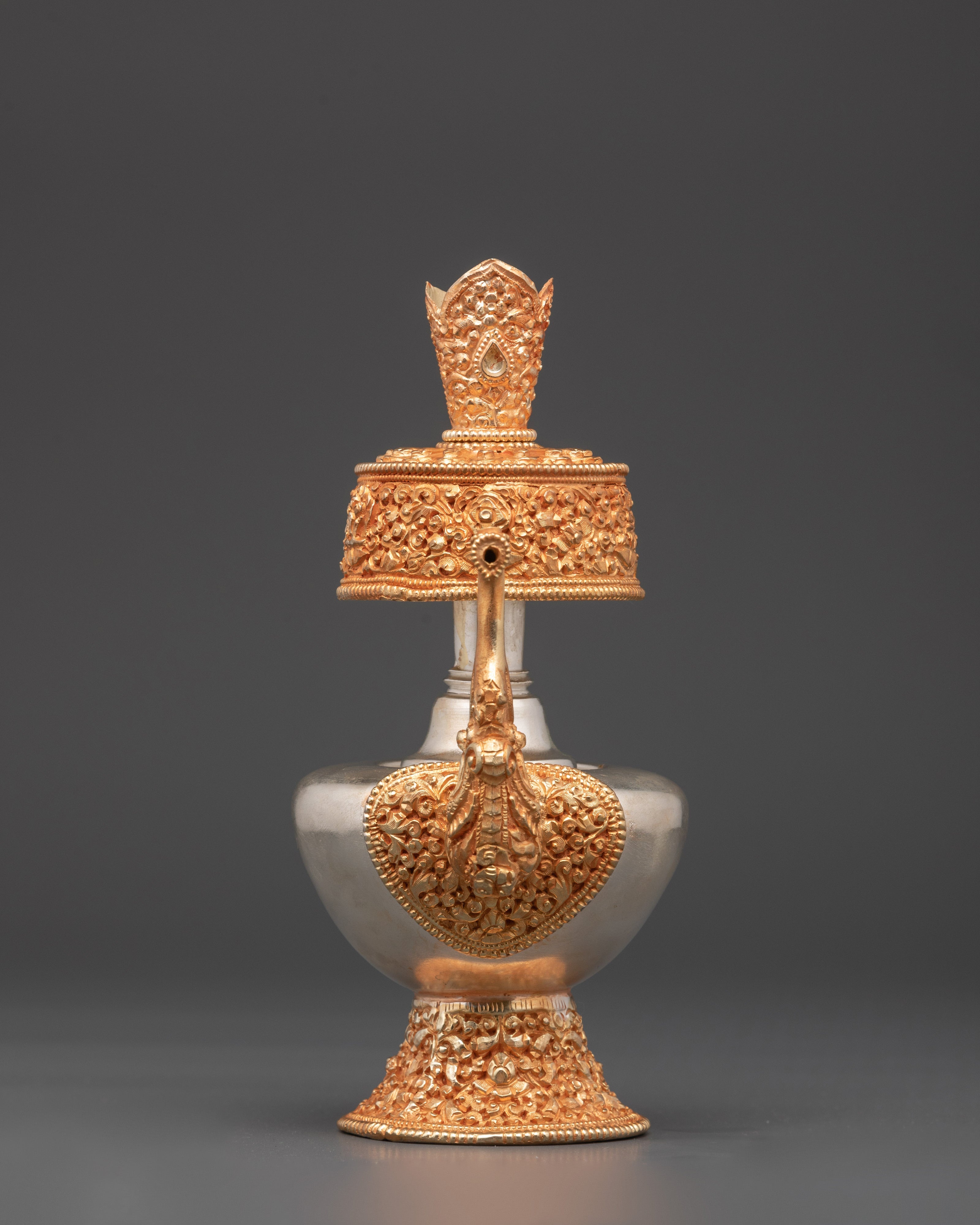 Tibetan Bhumba Vessel | Gold & Silver Plated Buddhist Offering Vessel for Meditation