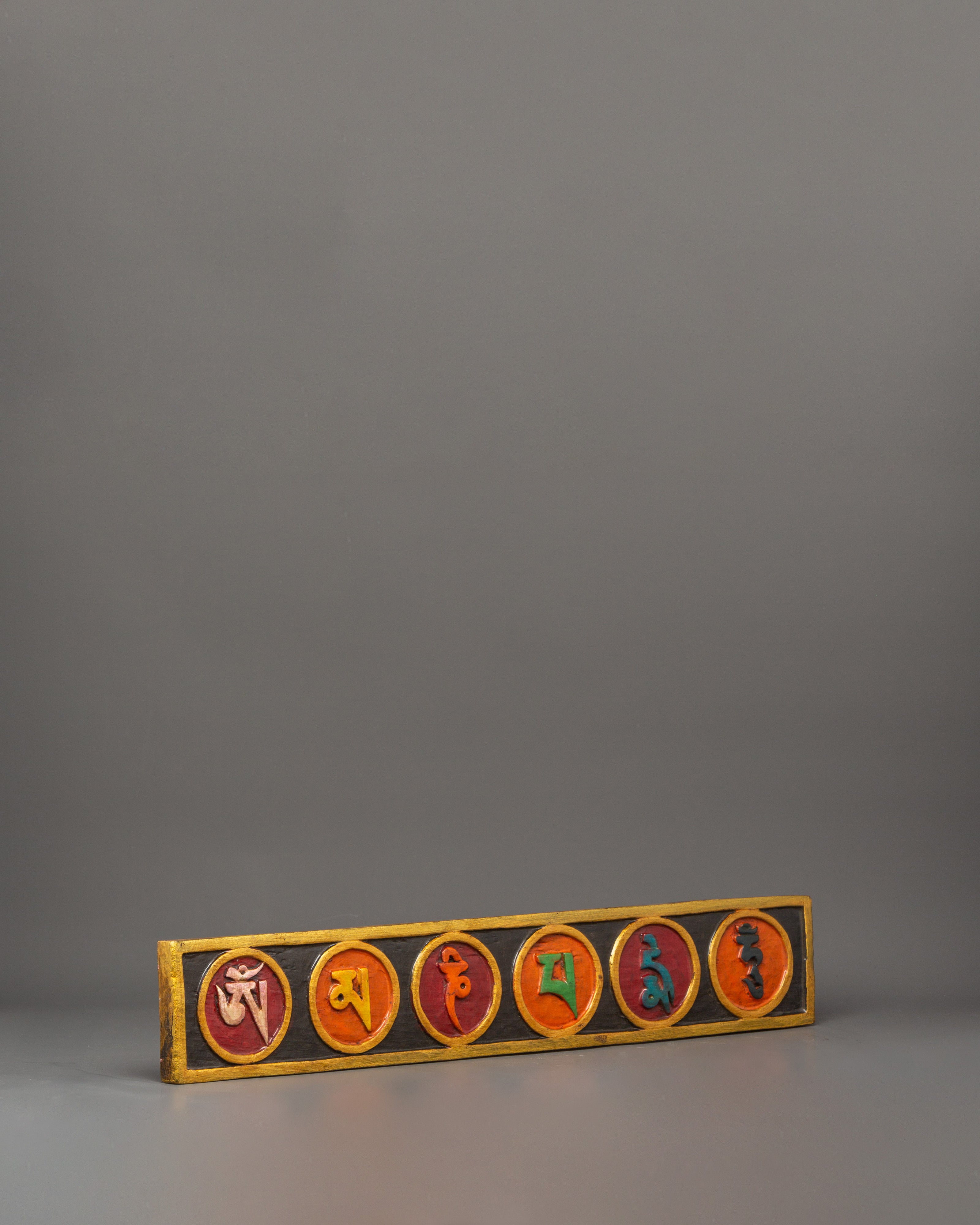 Tibetan Mantra Wall Hanging in Wood | Hand-Painted Sacred Art