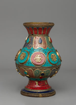 Tibetan Flower Vase with Brass | A Sacred Decorative Masterpiece