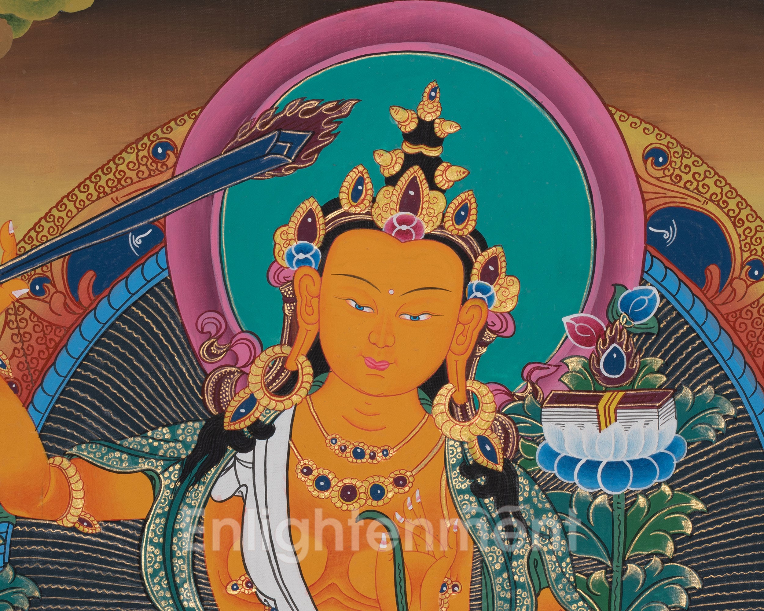 Manjushri Wisdom Thangka | Tibetan Buddha of Knowledge