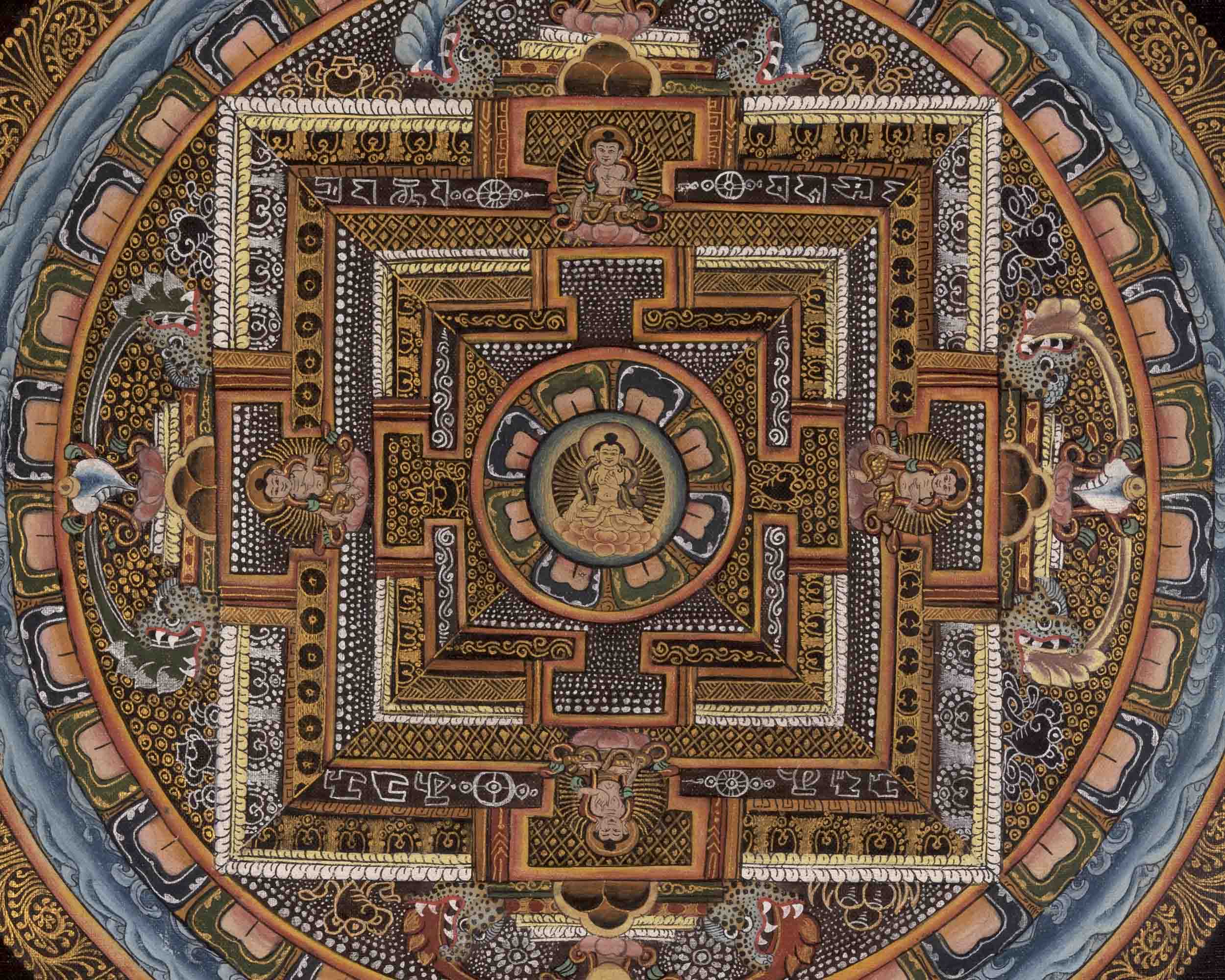 Vintage Buddha Mandala with Mantra | Buddhist Tibetan Art