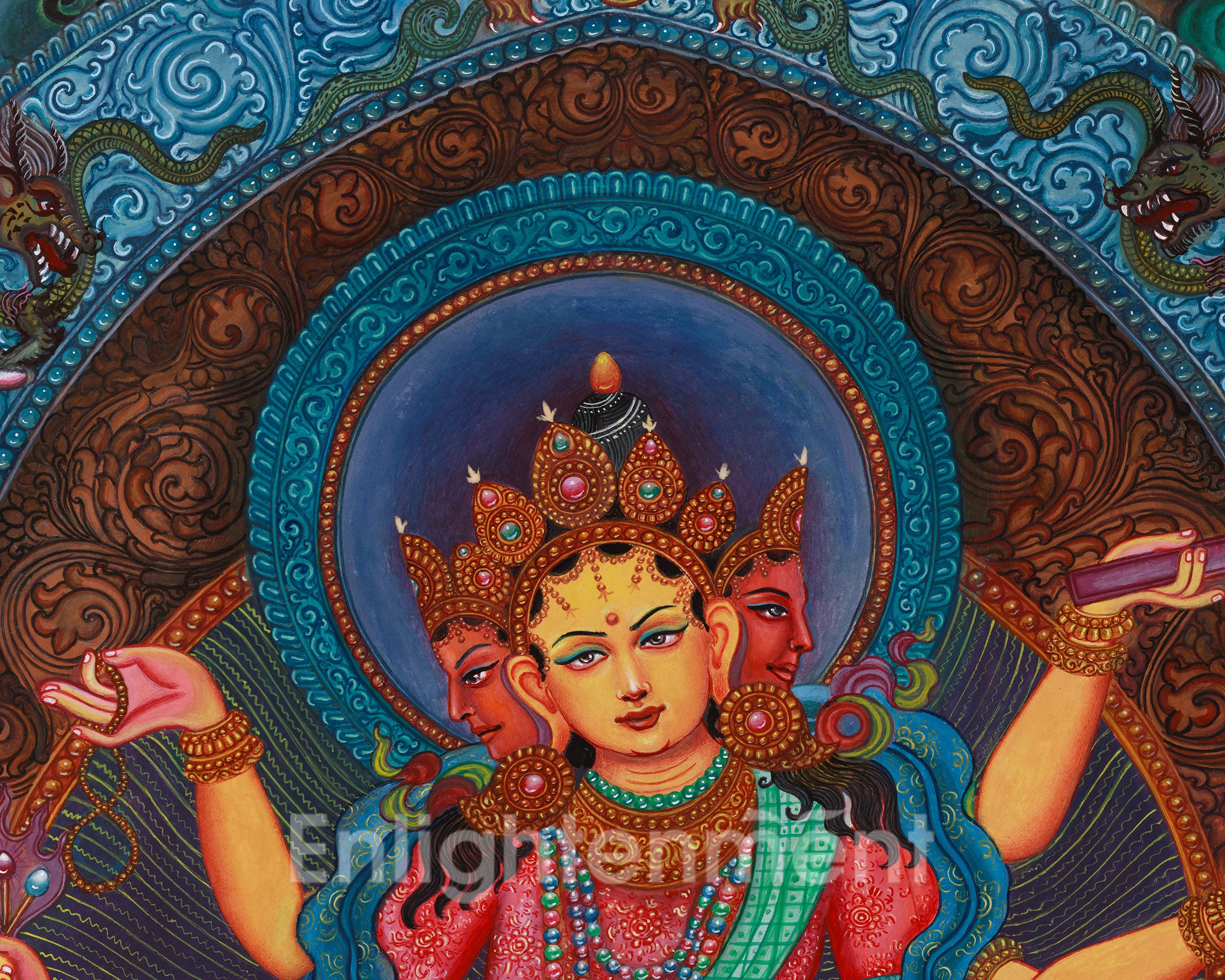 Original 6-Arms Vasudhara Thangka | Hand-Painted Newari Artistry