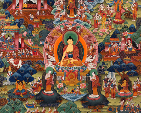 Historical Shakyamuni Buddha Story Nepali Painting Print | Newari Art Print For Mindfulness & Home Decor