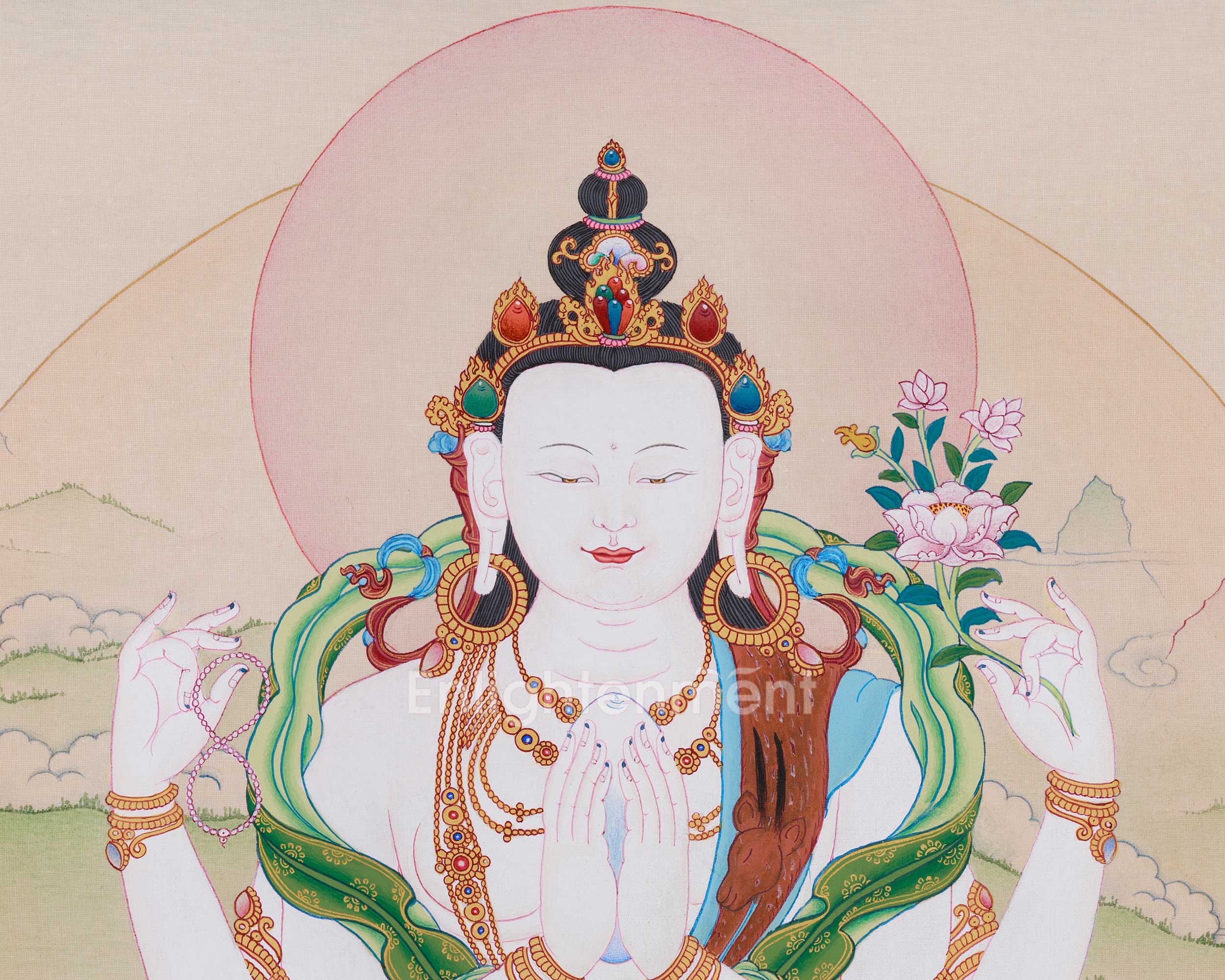 18 Inch Traditional Avalokiteshvara Thangka | Divine Artwork of the Bodhisattva of Mercy