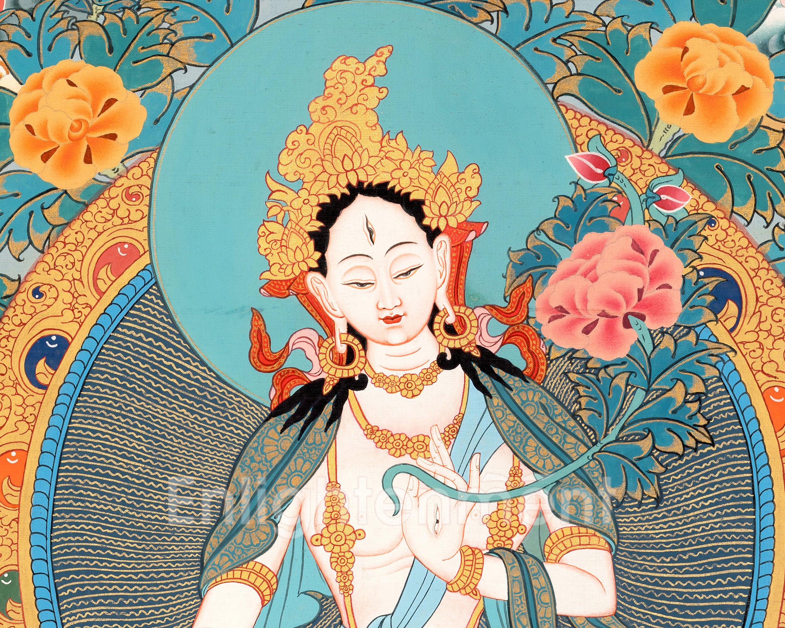 Majestic White Tara Thangka | Featuring Hand-Painted Female Bodhisattva