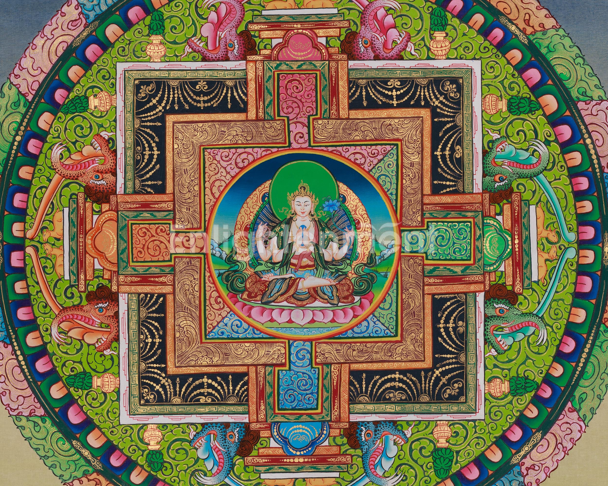 Himalayan Chenrezig Mandala Art | Infinite Compassion and Enlightened Wisdom