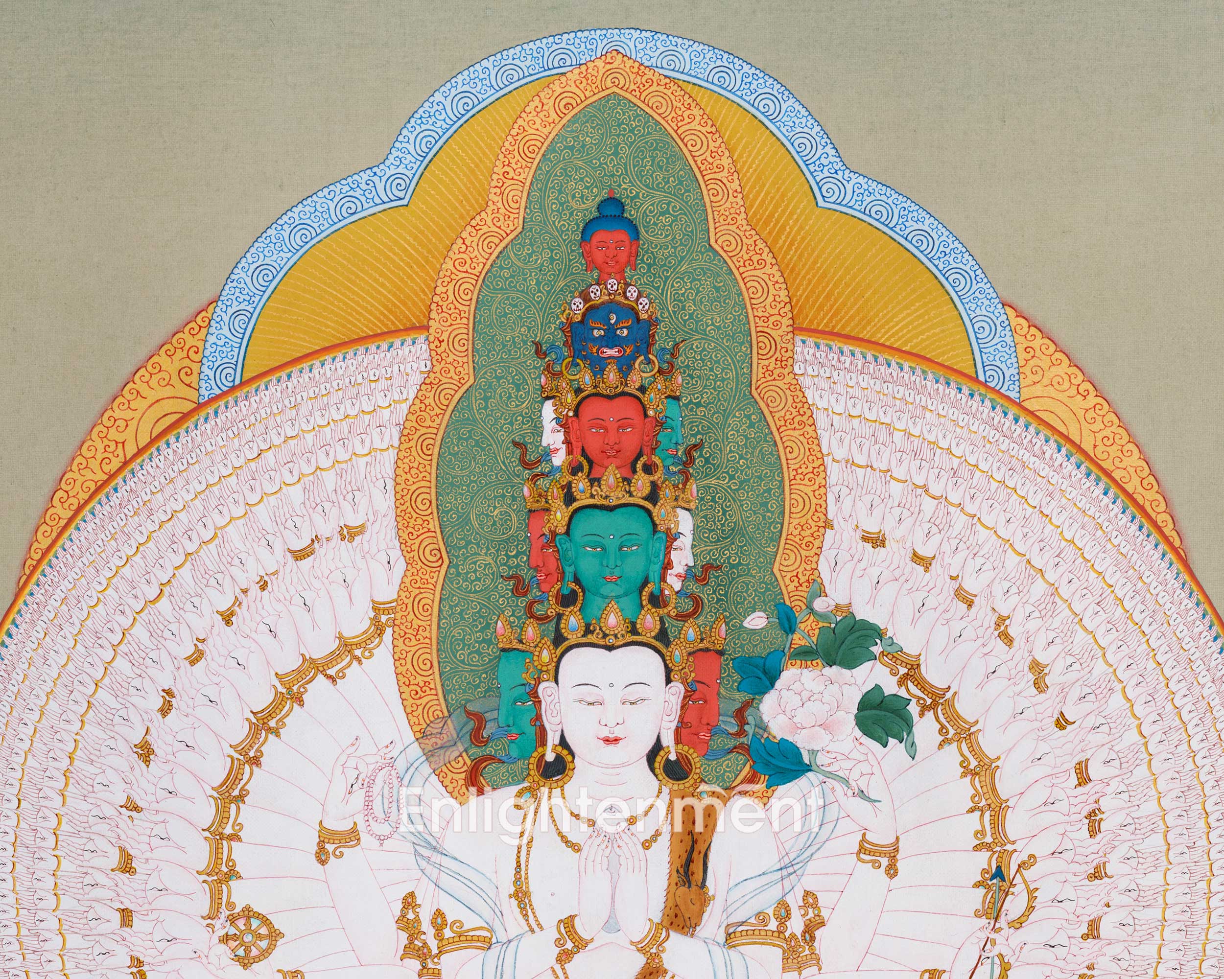 Thangka Of 1000 Armed Chenresig | Hand Painted Avalokitesvara Art | Buddhist Wall Decors