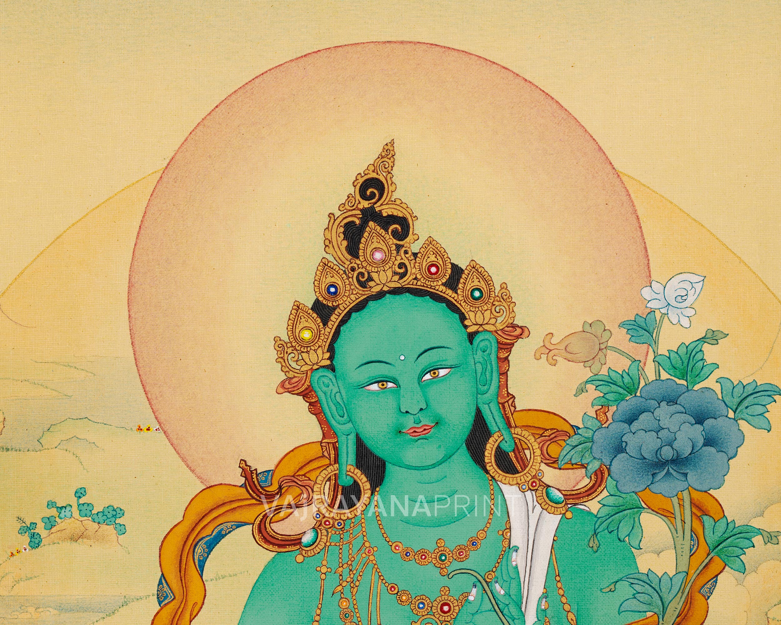 Green Tara | Tibetan Thangka Print | Digital Thangka Canvas Print