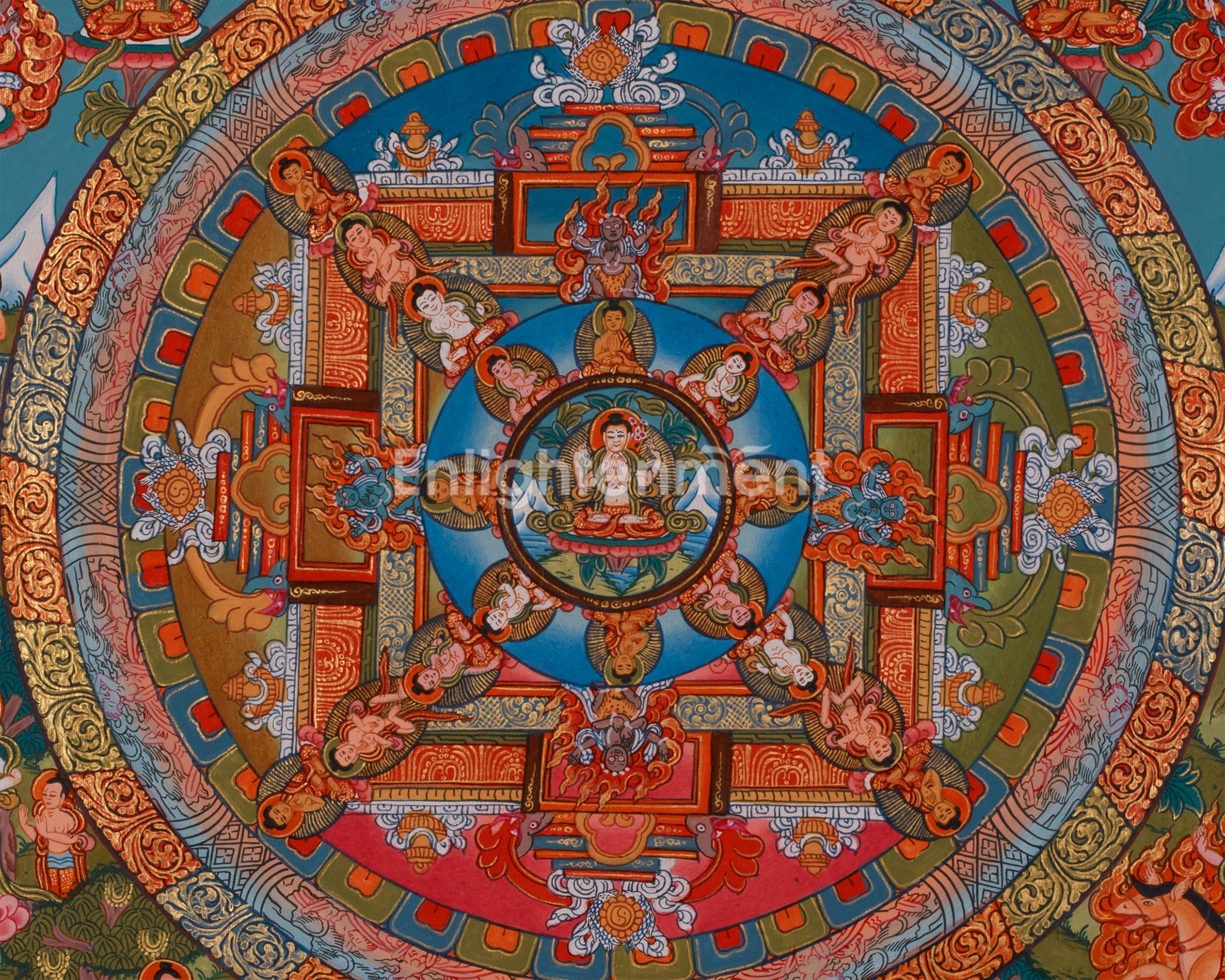 Hand-Painted Chenrezig Avalokiteshvara Mandala | Symbol of Compassion and Peace