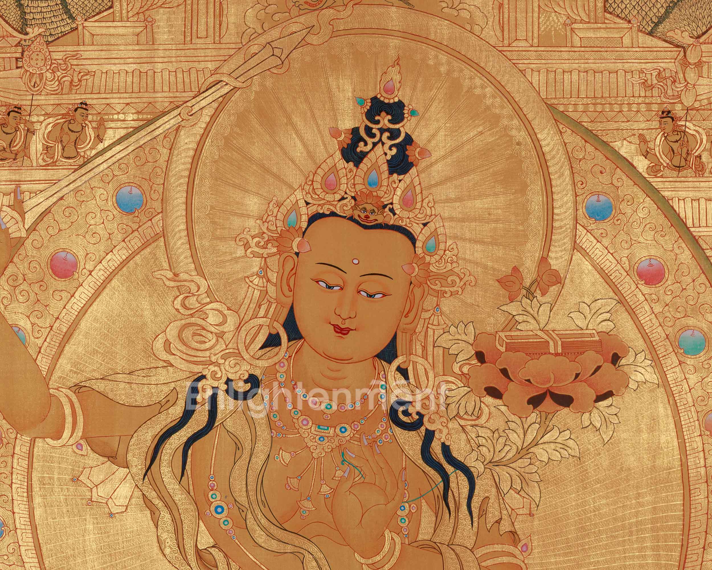 Majushri, Wisdom Buddha Thangka | A Spiritual Masterpiece of Enlightenment in Glorious Gold
