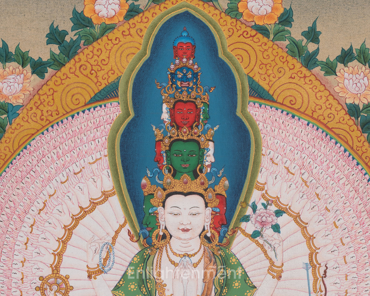 Buddhist 1000 Armed Chenrezig Thangka | Infinite Compassion Deity