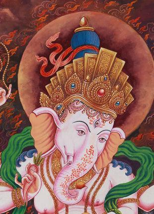 Ganapati Bappa Thangka | Hand-Painted Ganesha Artwork