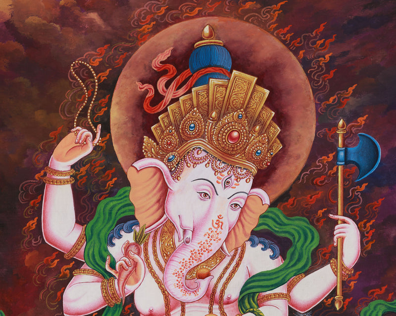 Ganapati Bappa Thangka | Hand-Painted Ganesha Artwork