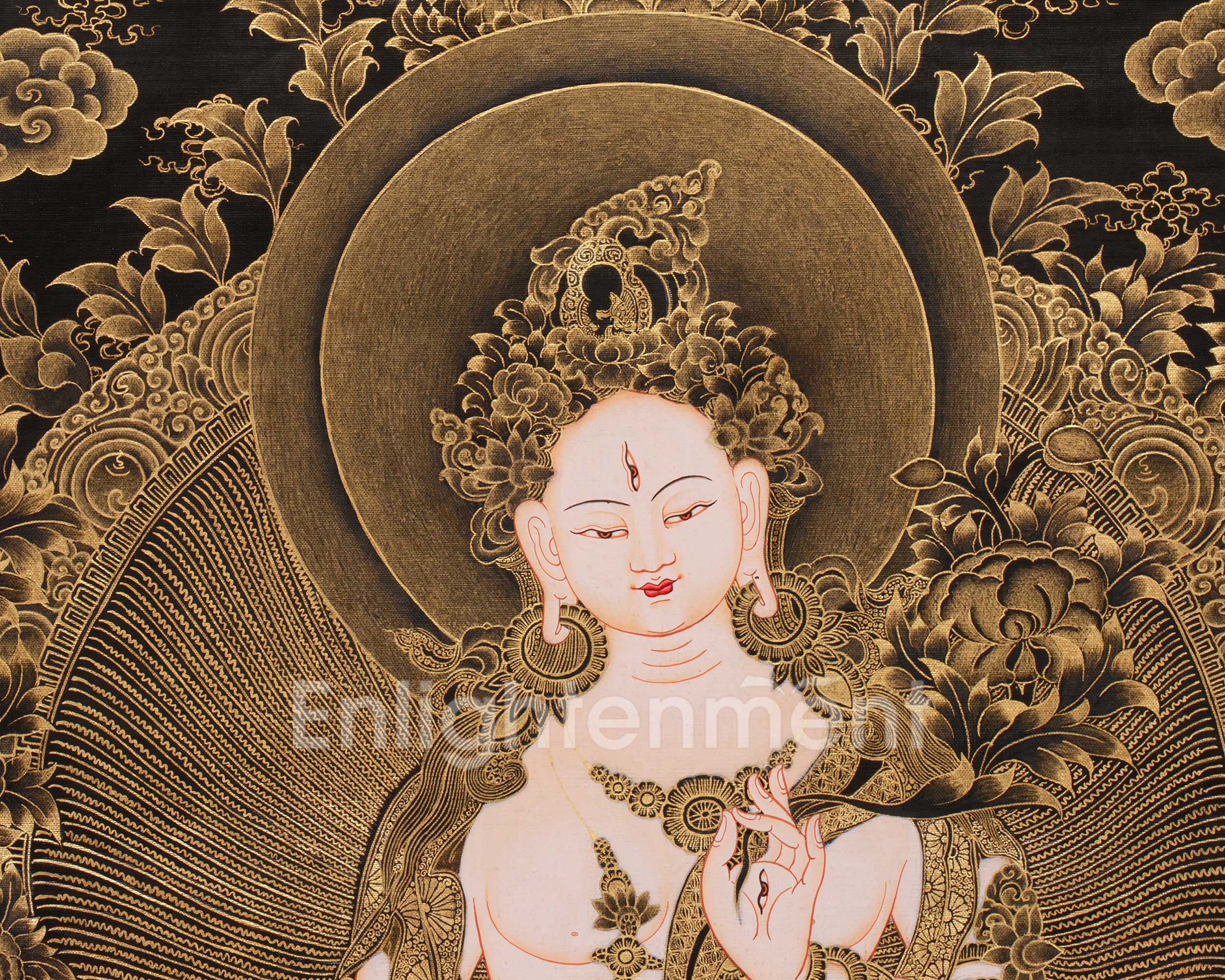 Golden Glow White Tara Female Buddha Thangka | A Testament to Spiritual Grandeur