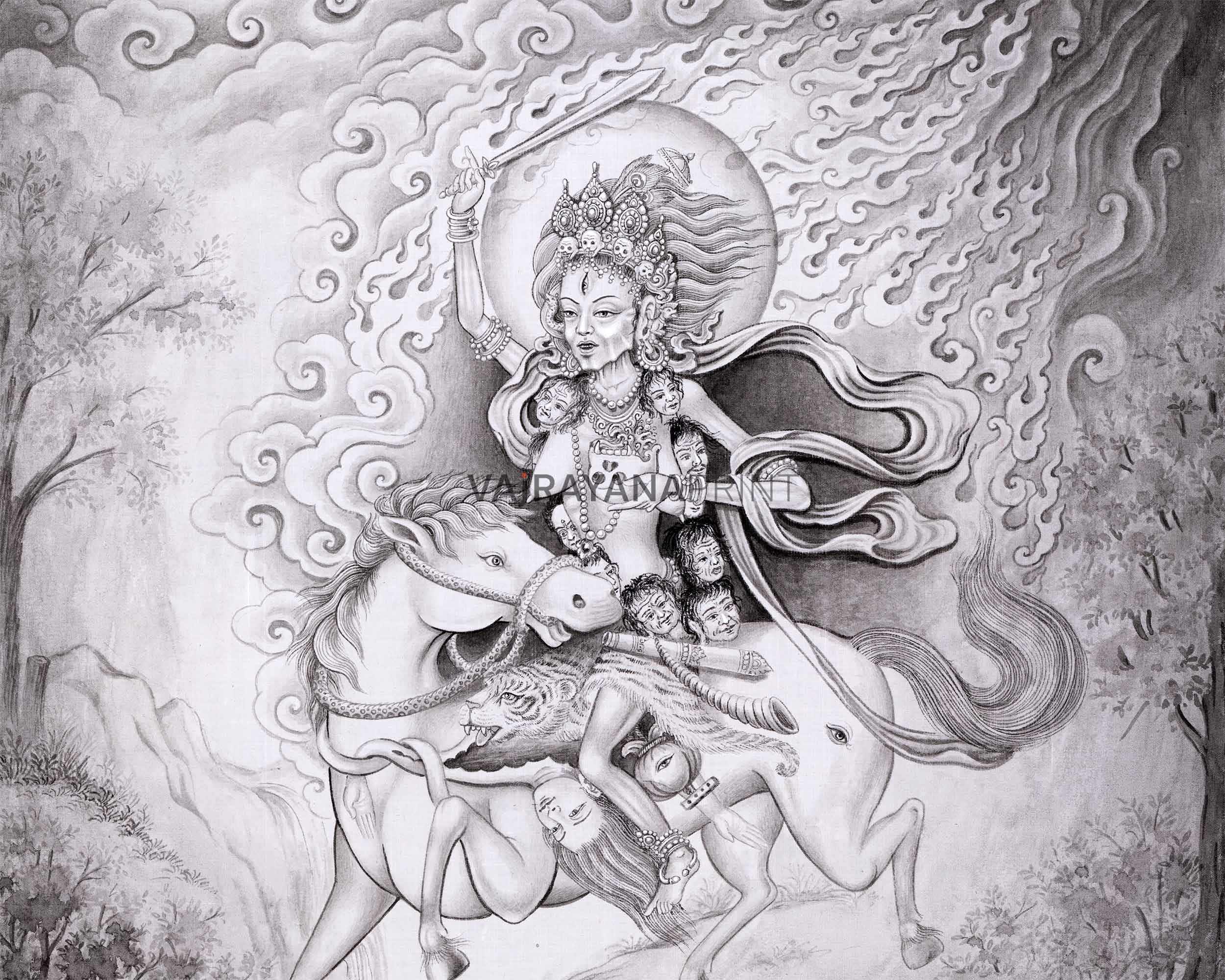 Divine Protector: Palden Lhamo Thangka Print | Mahakala Thangka Artwork | Spiritual Guidance Print