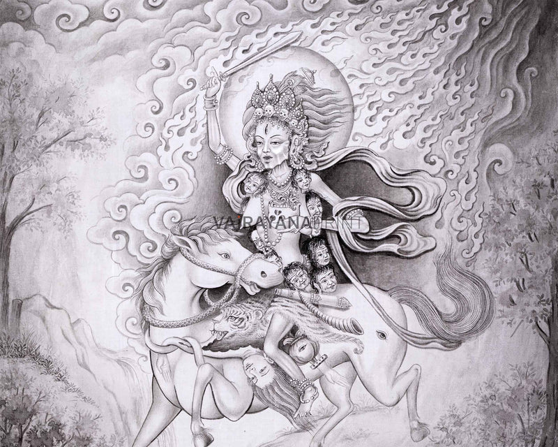Divine Protector: Palden Lhamo Thangka Print | Mahakala Thangka Artwork | Spiritual Guidance Print