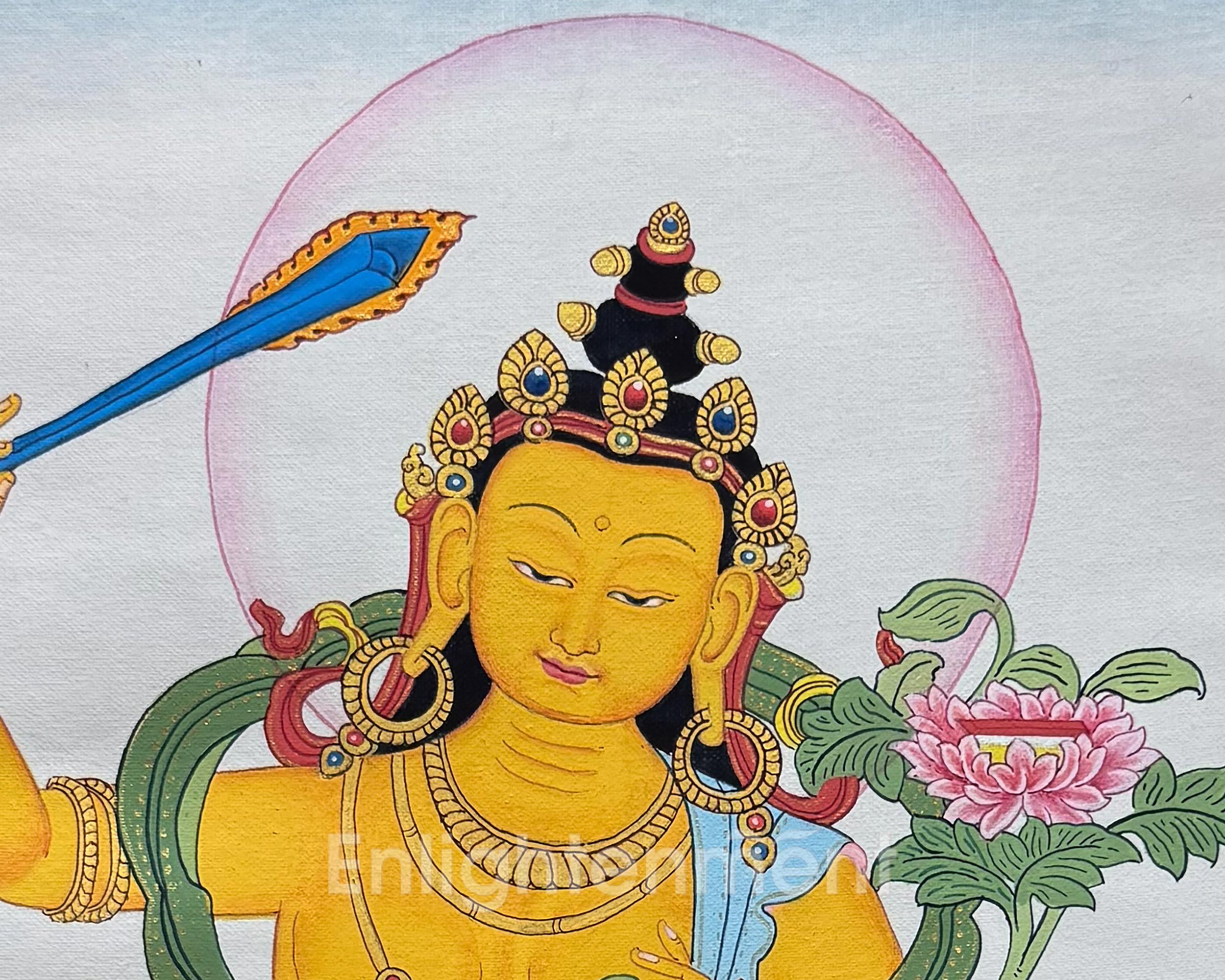 Manjushri Thangka With Brocade | Enlightened Protector of Knowledge