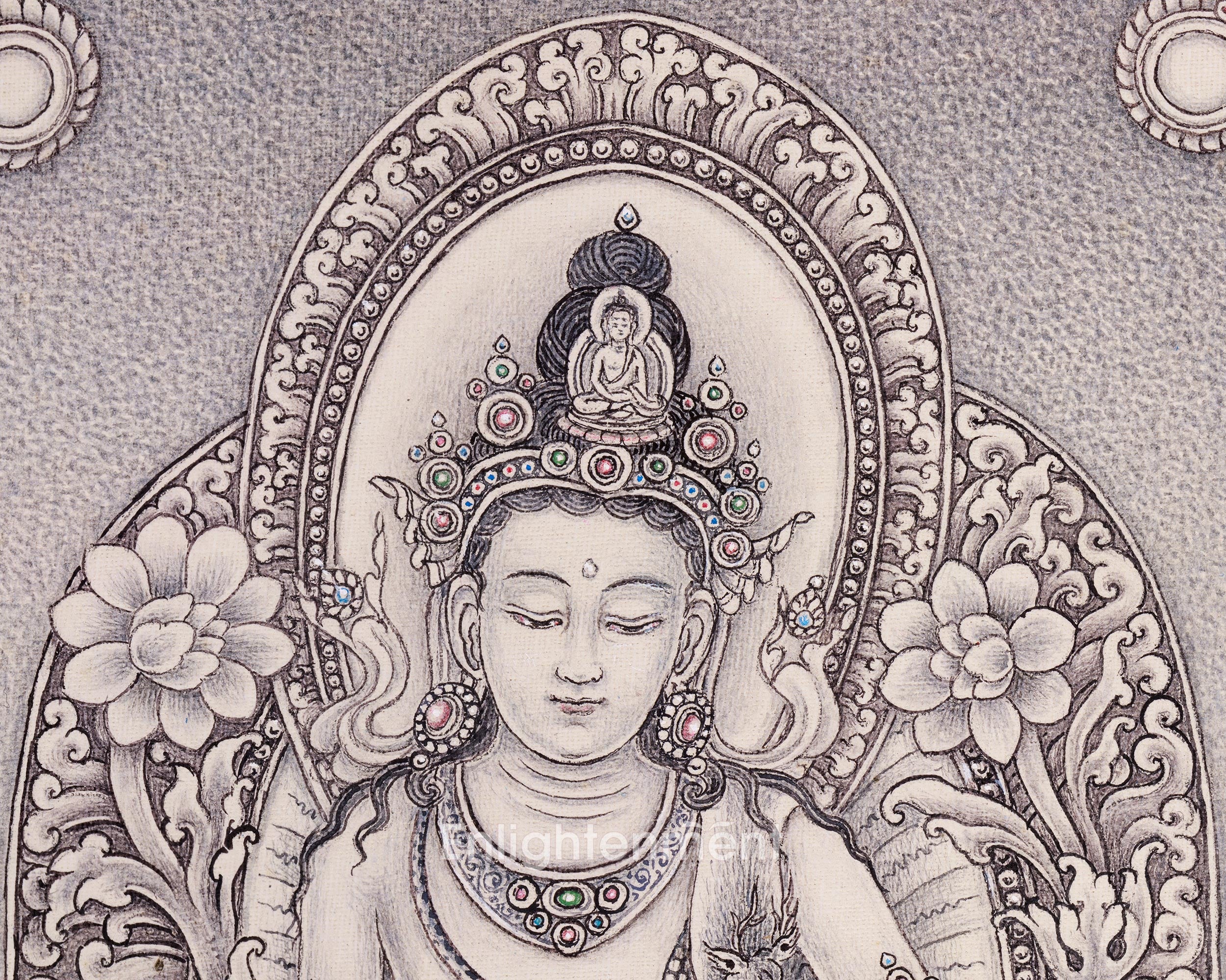 Standing Compassion Deity Thangka | 2-Armed Chenrezig | Buddhist Artwork