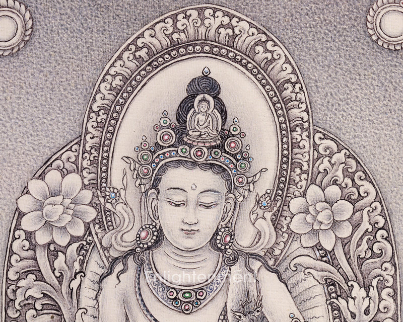 Standing Compassion Deity Thangka | 2-Armed Chenrezig | Buddhist Artwork