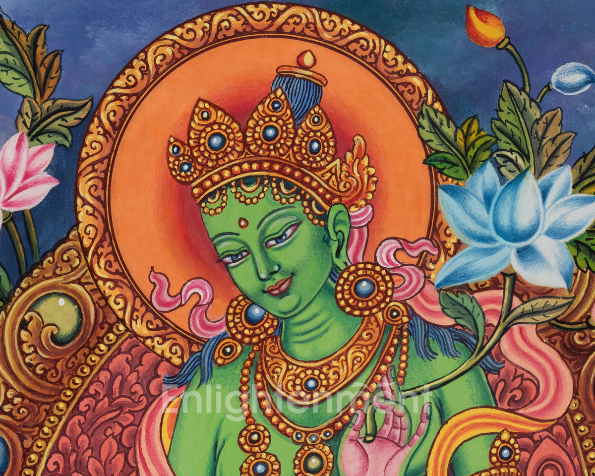 Standing Green Tara Compassionate Thangka | Shyama Tara | Protection Deity