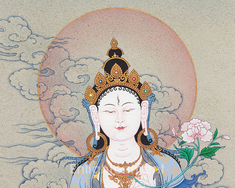 Goddess White Dolma Thangka | Artistic Elegance in Lhasa Stone Hues