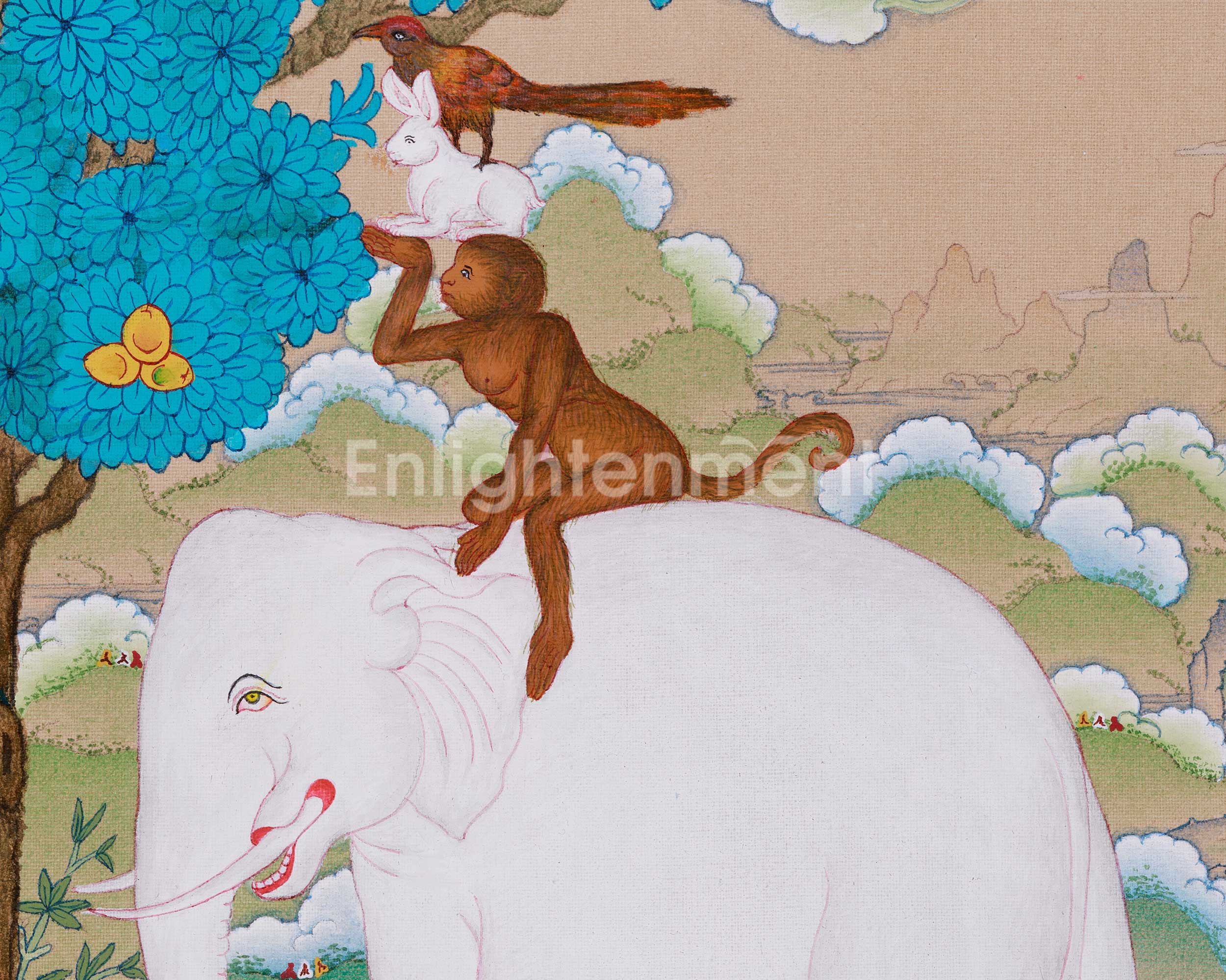 Four Harmonious Friends Thangka | Tibetan Art of Cooperation and Harmony