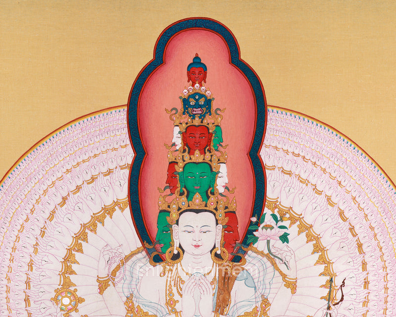 Om Mani Padme Hum: Avalokiteshvara Thangka | Bodhisattva Lokeswor Canvas with Opulent 24K Gold