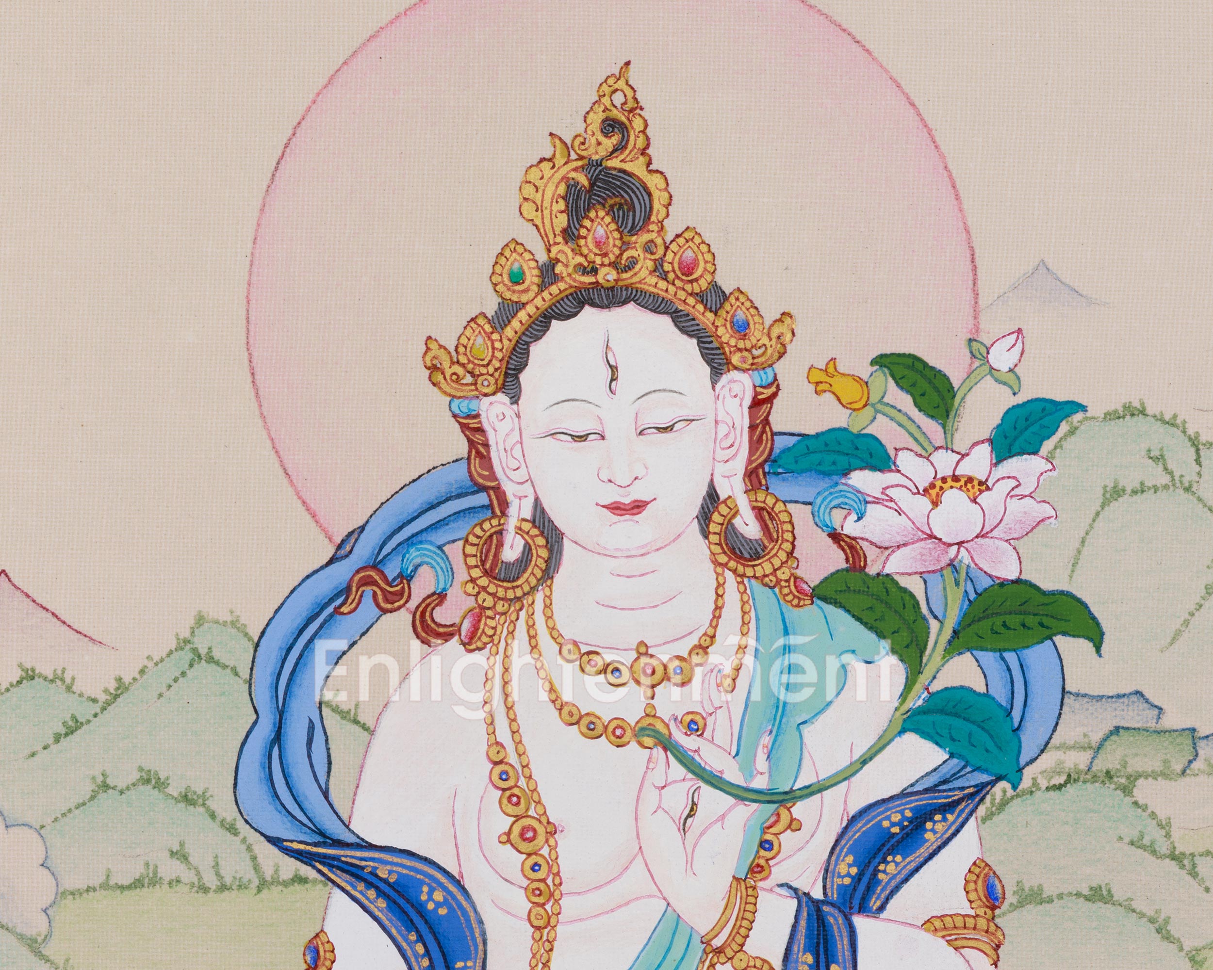 White Tara Female Buddhist Thangka | The Seven-Eyed Goddess of Protection and Longevity